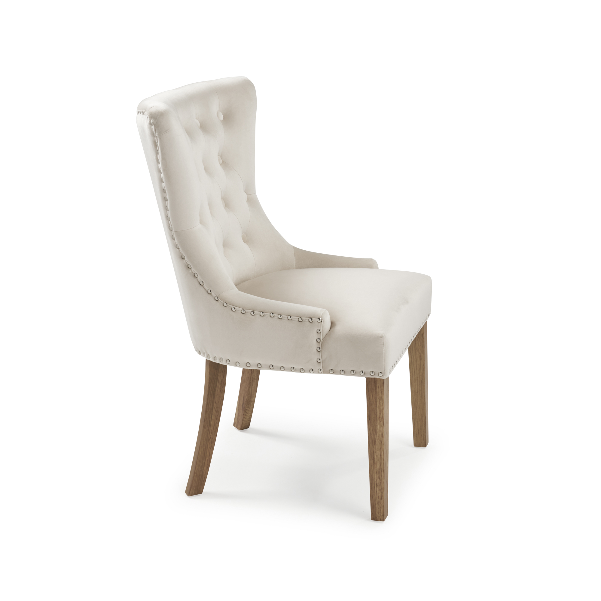 Knightsbridge Brushed Velvet Cream Dining Room Chair – Hoop Handle – Oak Legs