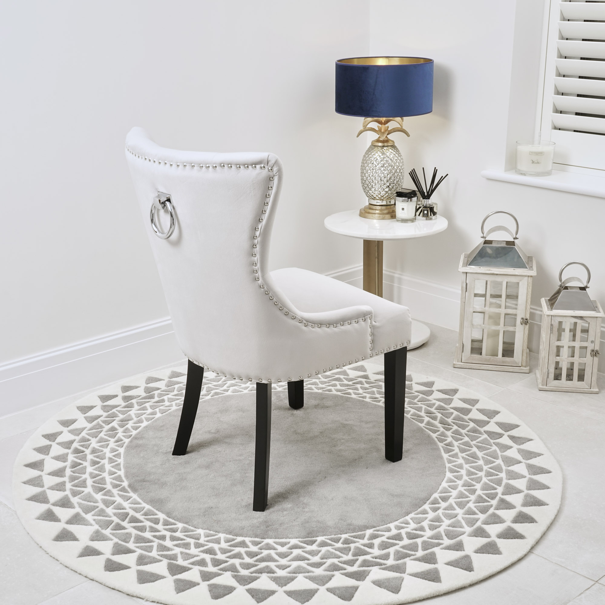 Knightsbridge Brushed Velvet Dining Chair – Light Grey – Black Legs