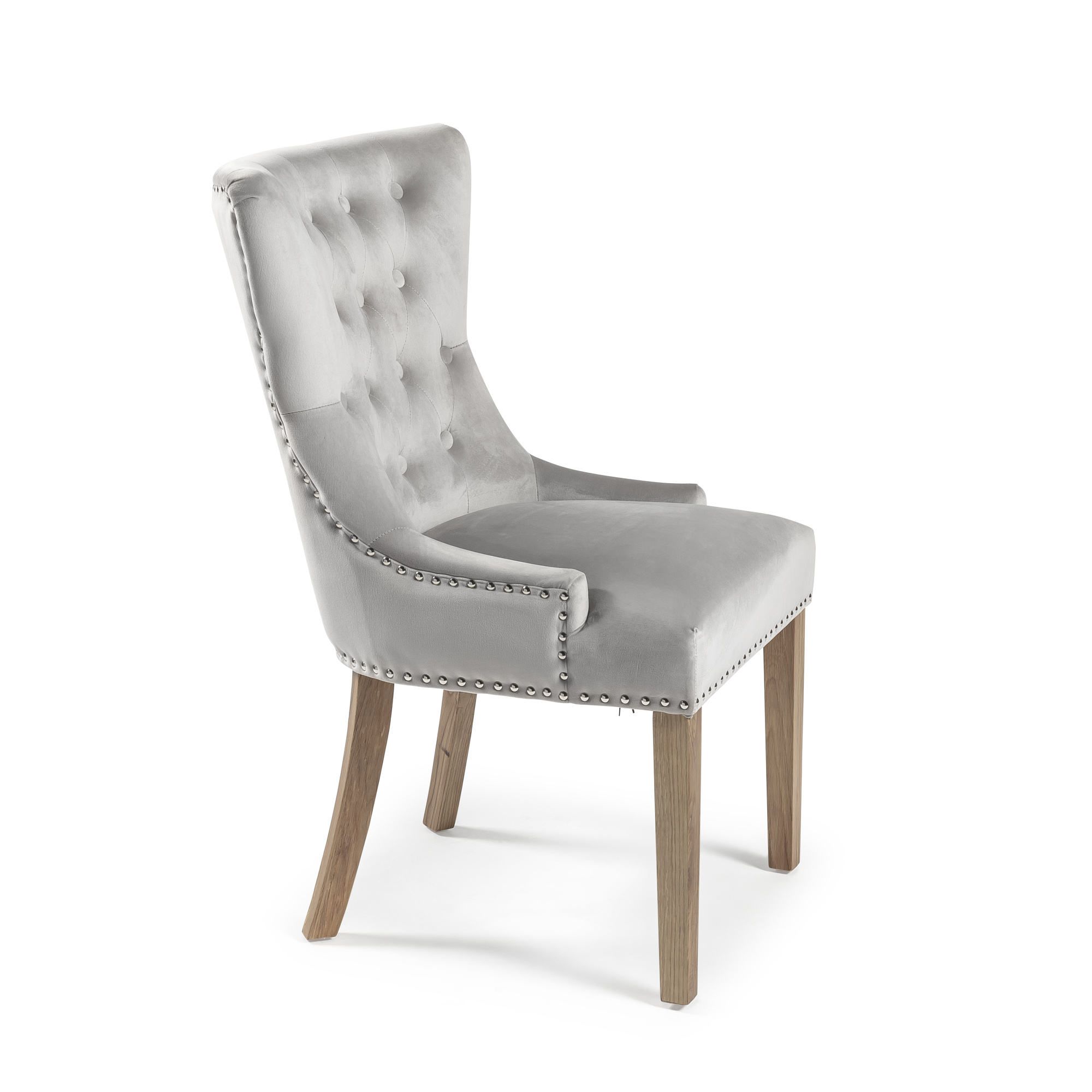 Knightsbridge Brushed Velvet Dining Chair – Light Grey – Oak Legs