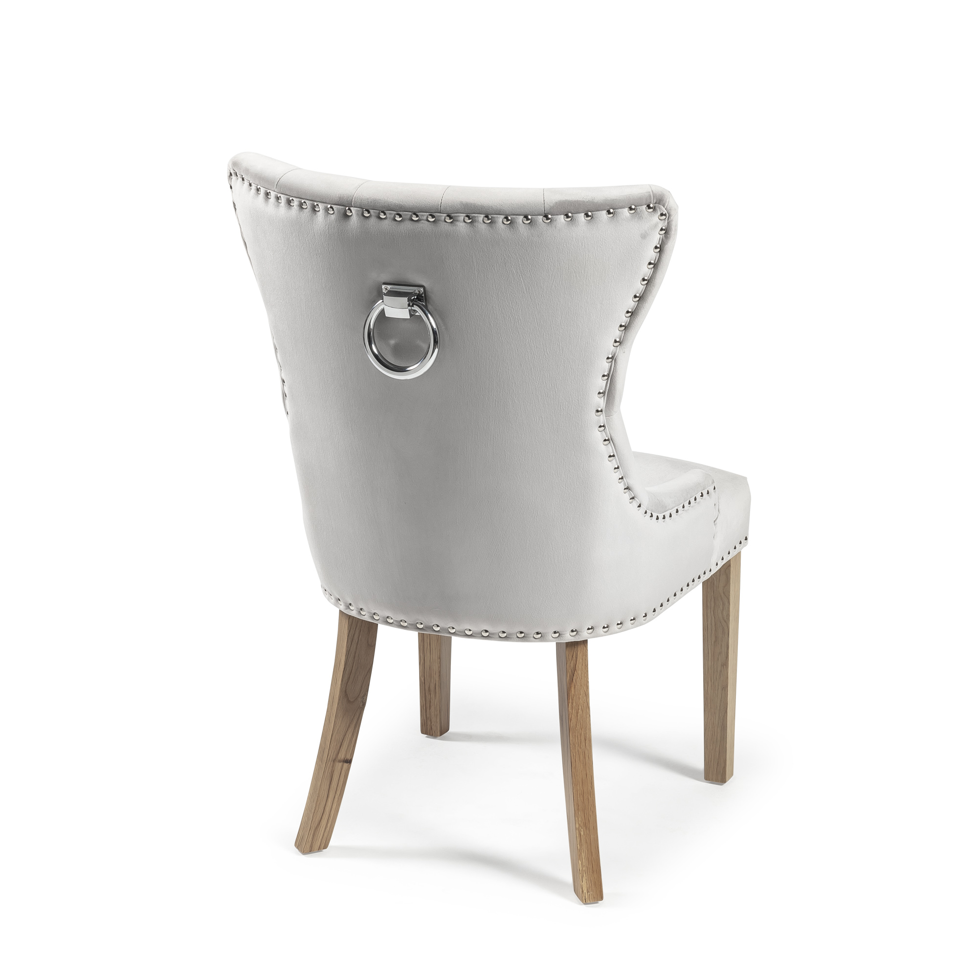 Knightsbridge Brushed Velvet Dining Chair – Light Grey – Oak Legs