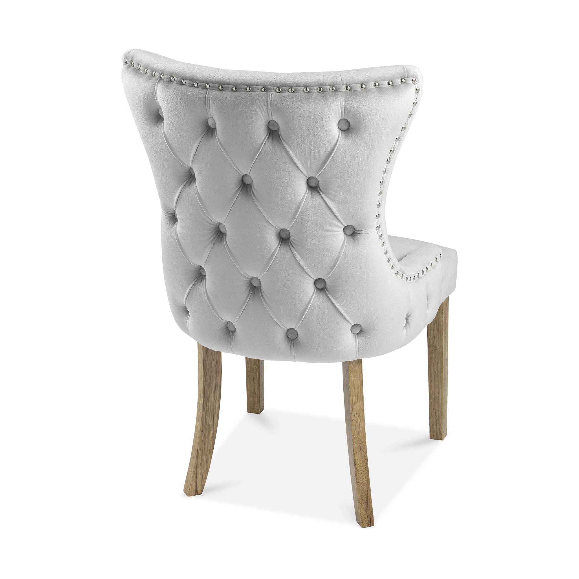 Knightsbridge Buttoned Brushed Velvet Dining Chair in Light Grey – Oak Legs