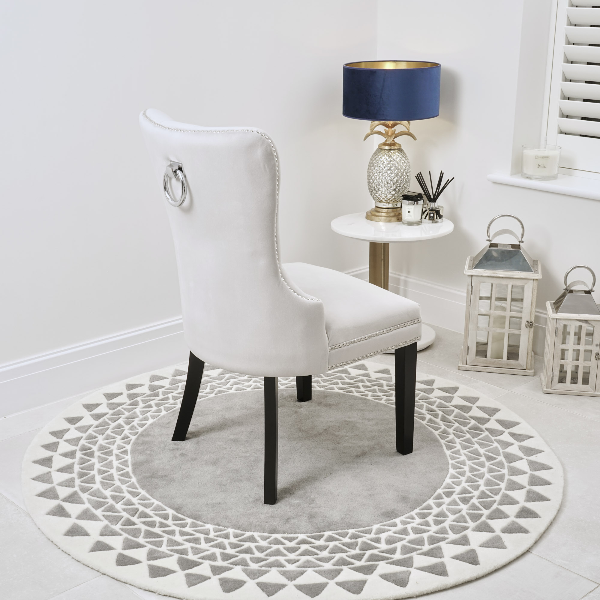 Hale Light Grey Brushed Velvet Dining Chair with Hoop Handle – Black Legs