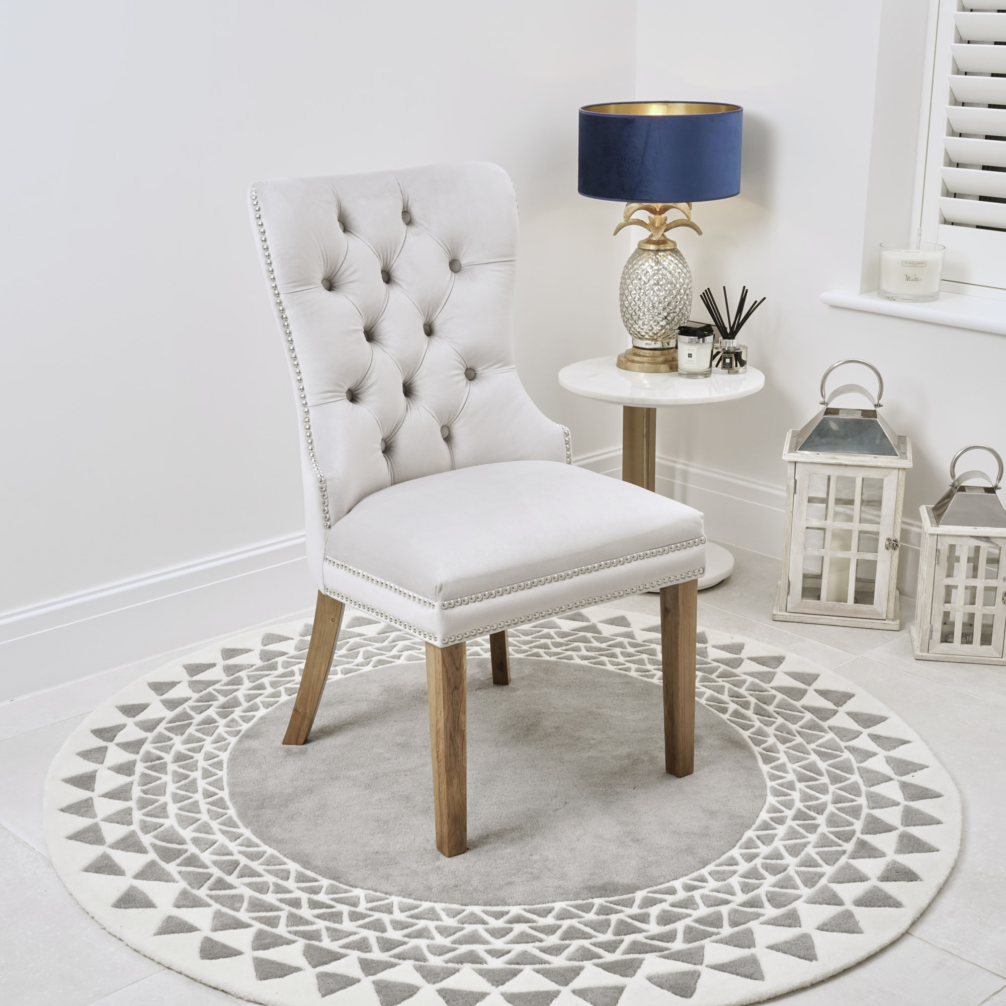Hale Light Grey Brushed Velvet Dining Chair with Hoop Handle – Oak Legs
