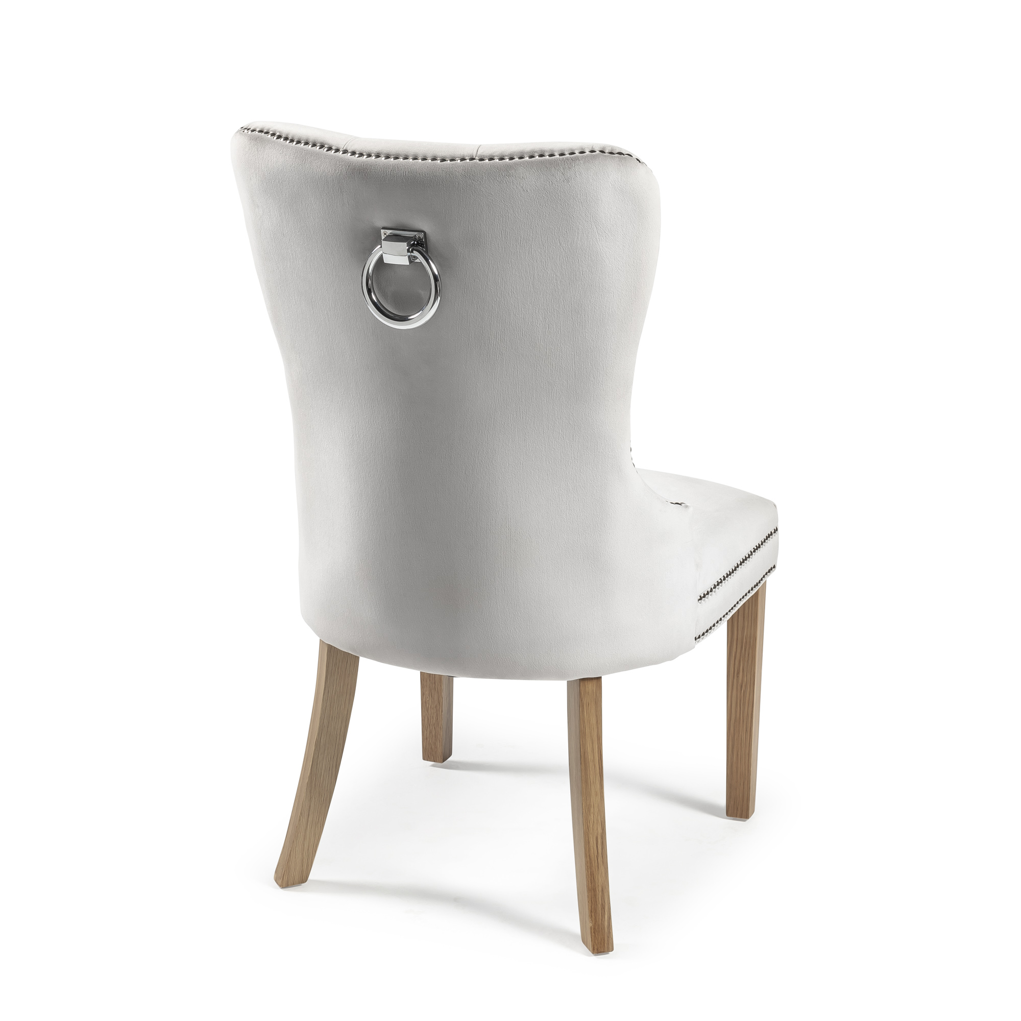 Hale Light Grey Brushed Velvet Dining Chair with Hoop Handle – Oak Legs