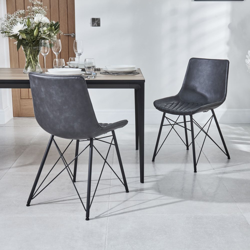 Bellagio 90cm Square Natural Oak Melamine Dining Table Set with 4x Leon Grey Dining Chairs - Image 6