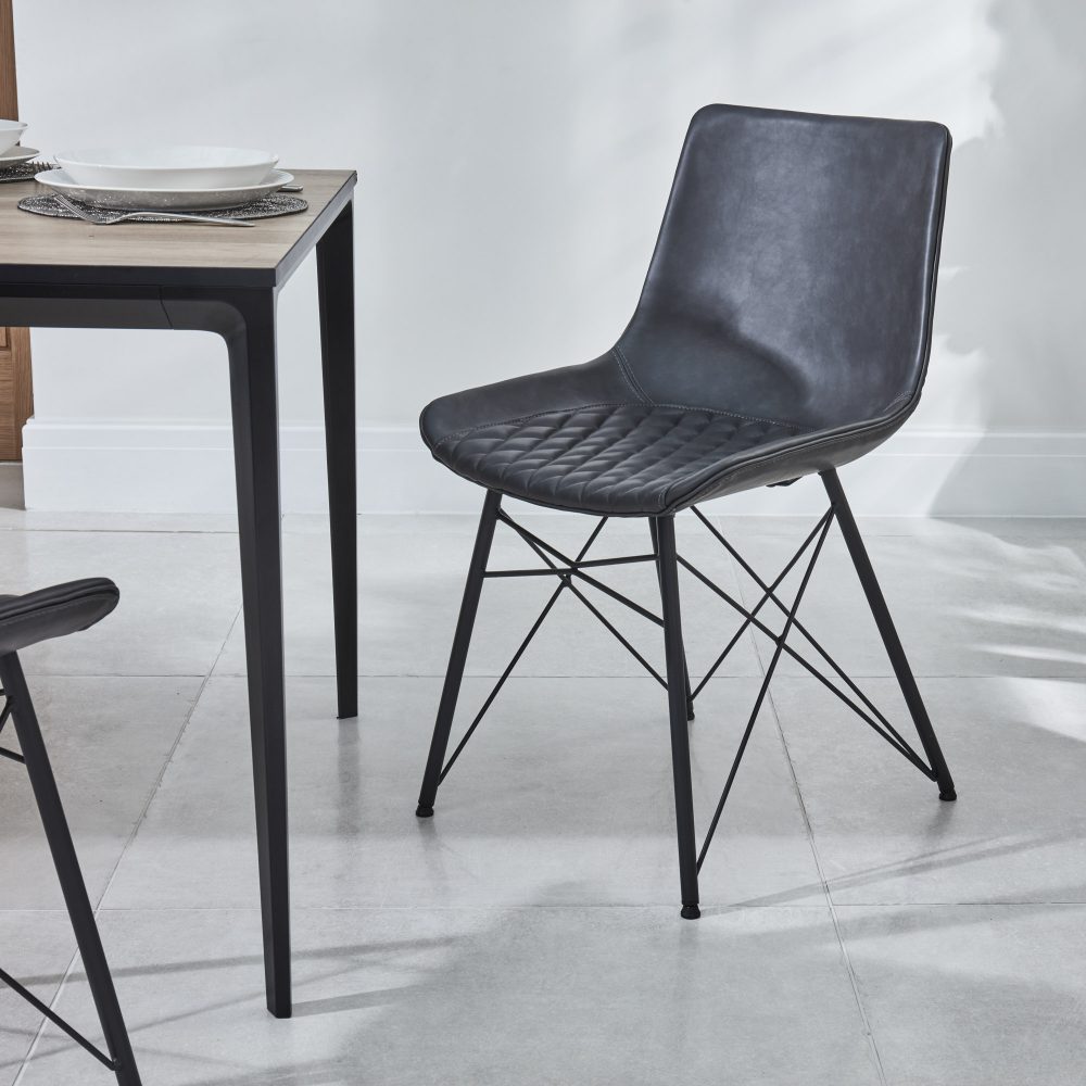 Bellagio 90cm Square Natural Oak Melamine Dining Table Set with 4x Leon Grey Dining Chairs - Image 7