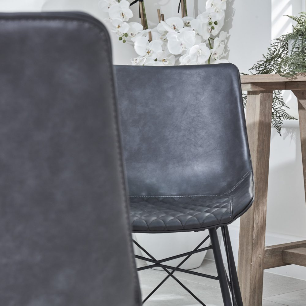 Bellagio 90cm Square Natural Oak Melamine Dining Table Set with 4x Leon Grey Dining Chairs - Image 13