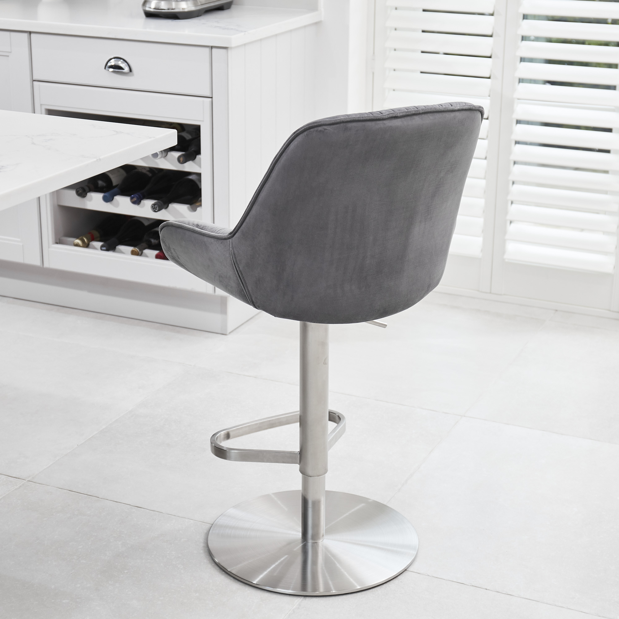 Seattle Swivel Grey Velvet Gas Lift Bar Stool