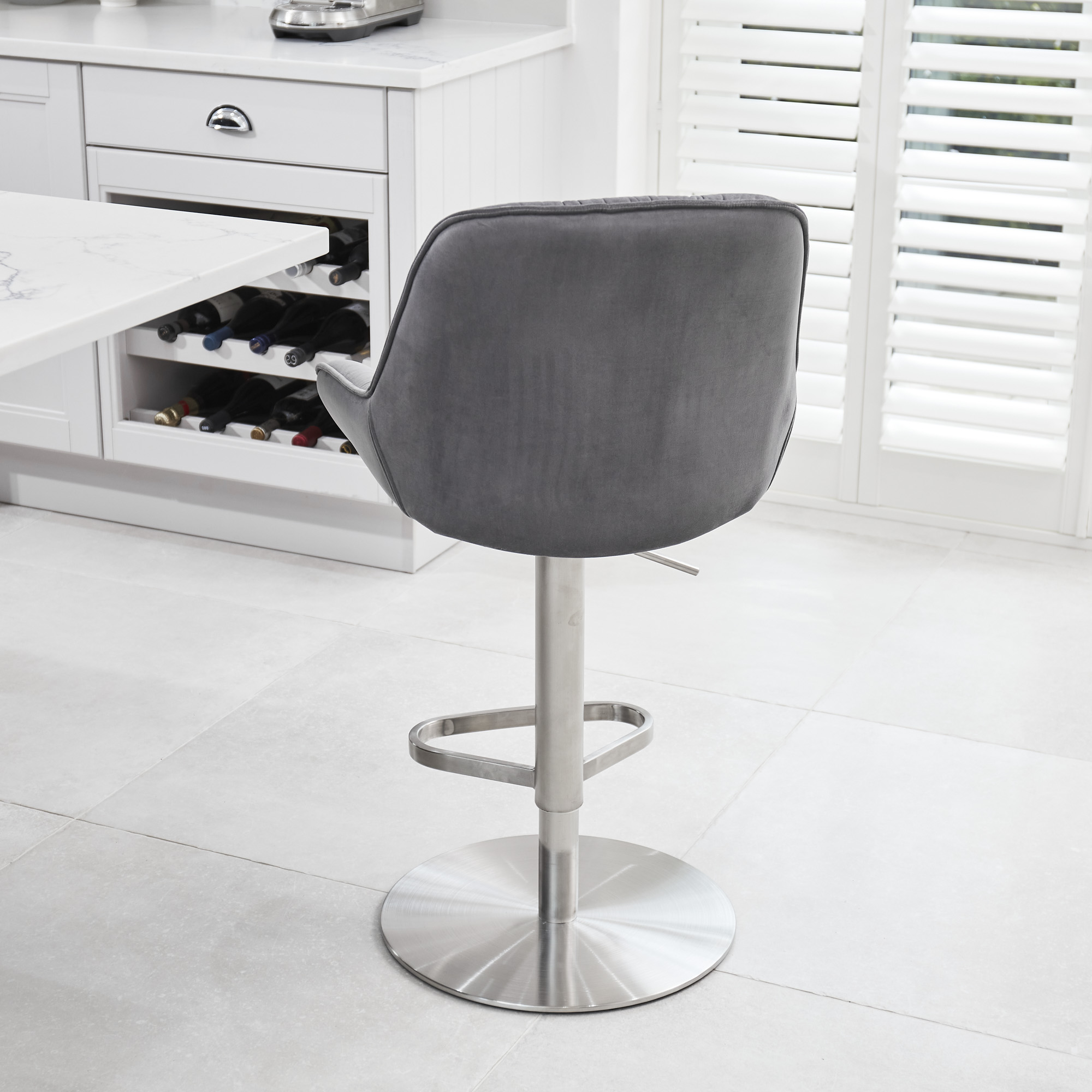 Seattle Swivel Grey Velvet Gas Lift Bar Stool