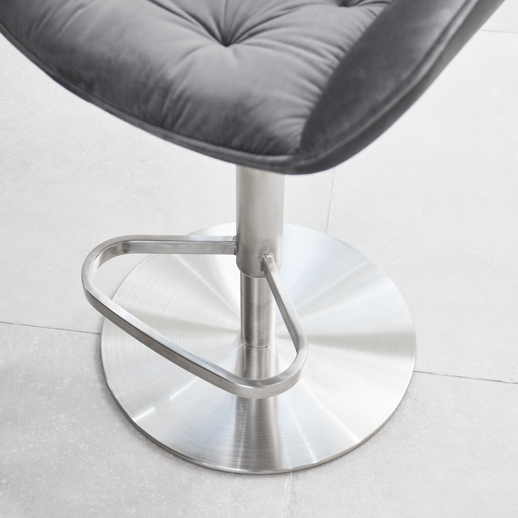 Seattle Swivel Grey Velvet Gas Lift Bar Stool