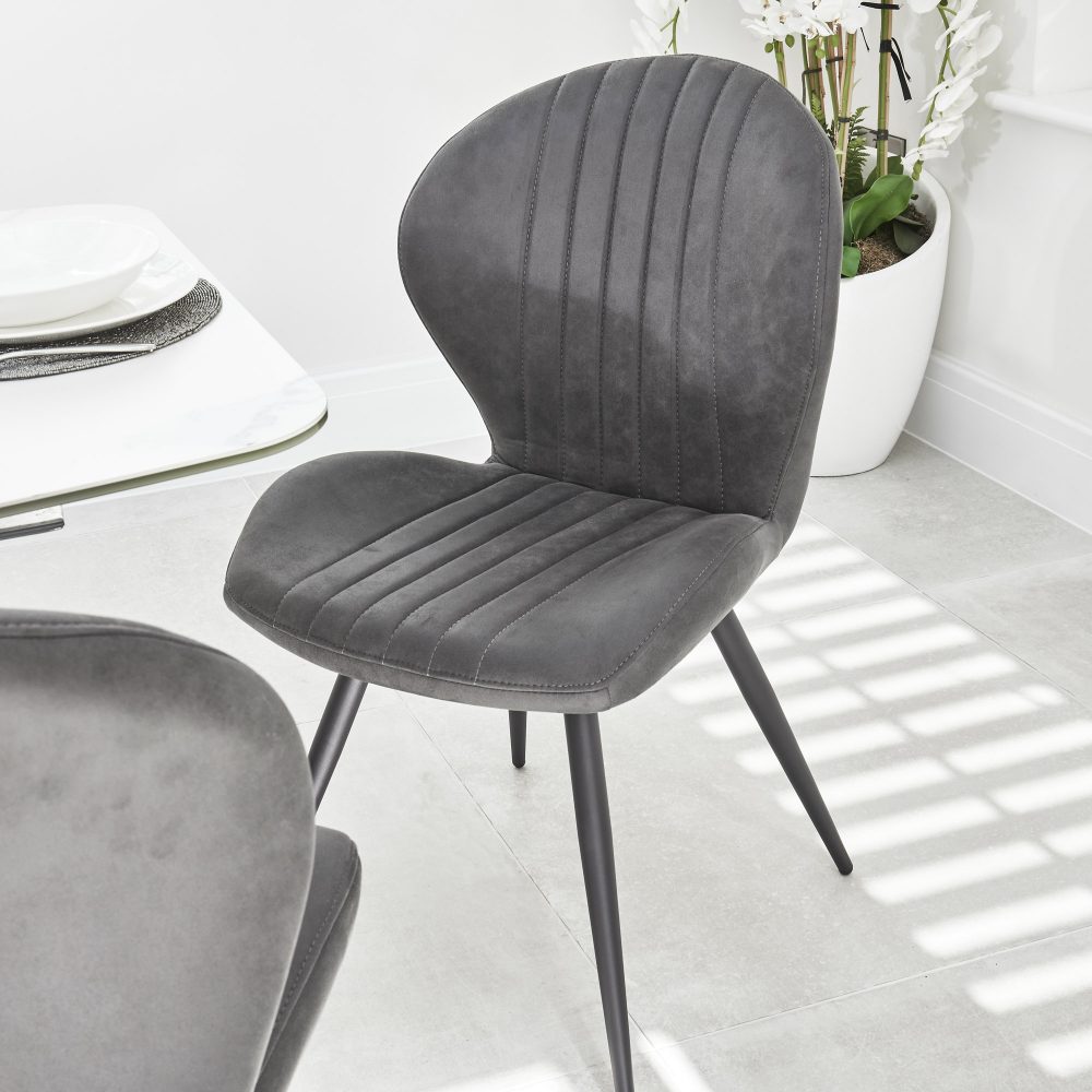 Watson Grey Nubuck Upholstered Dining Chair with Black Legs - Image 4