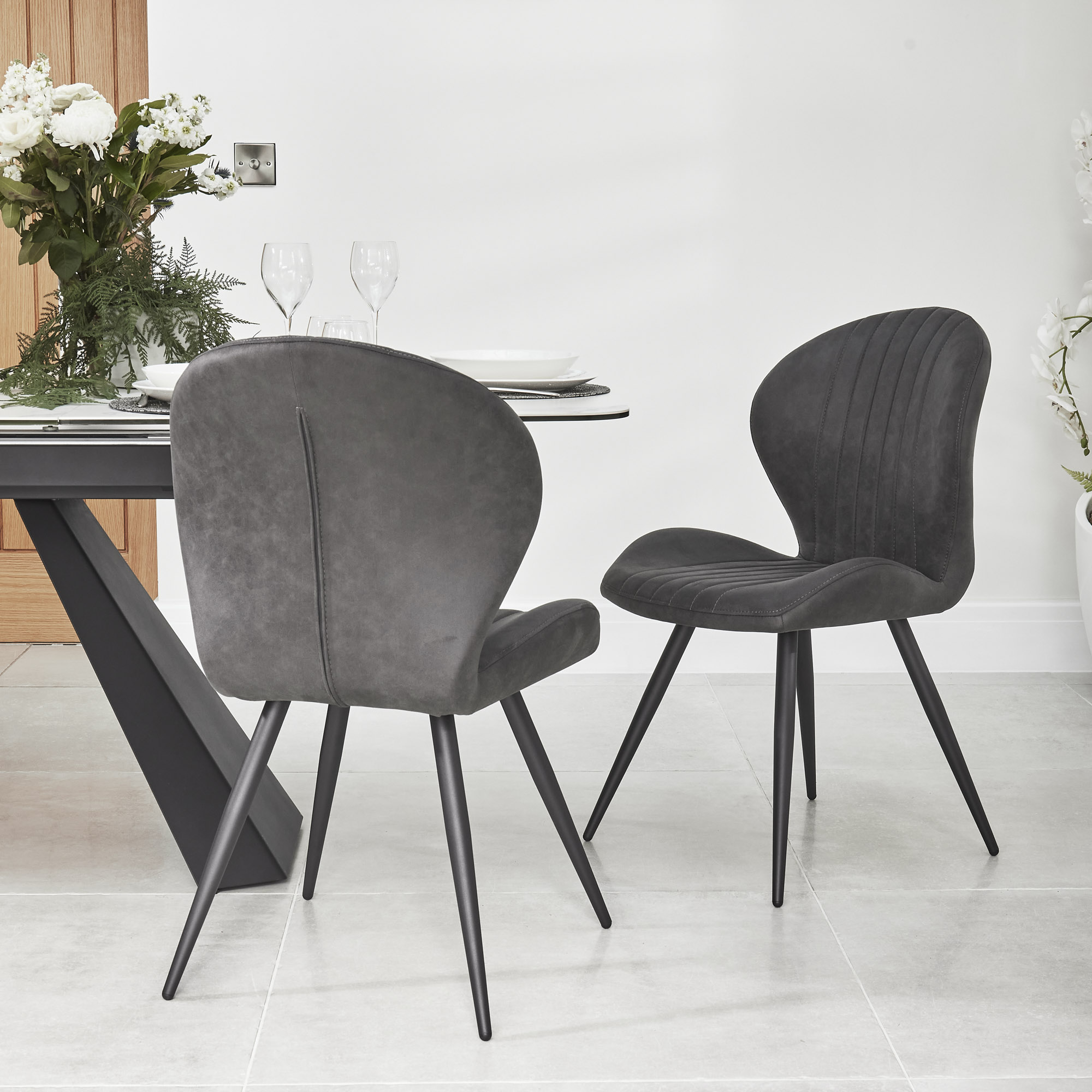 Watson Grey Nubuck Upholstered Dining Chair with Black Legs