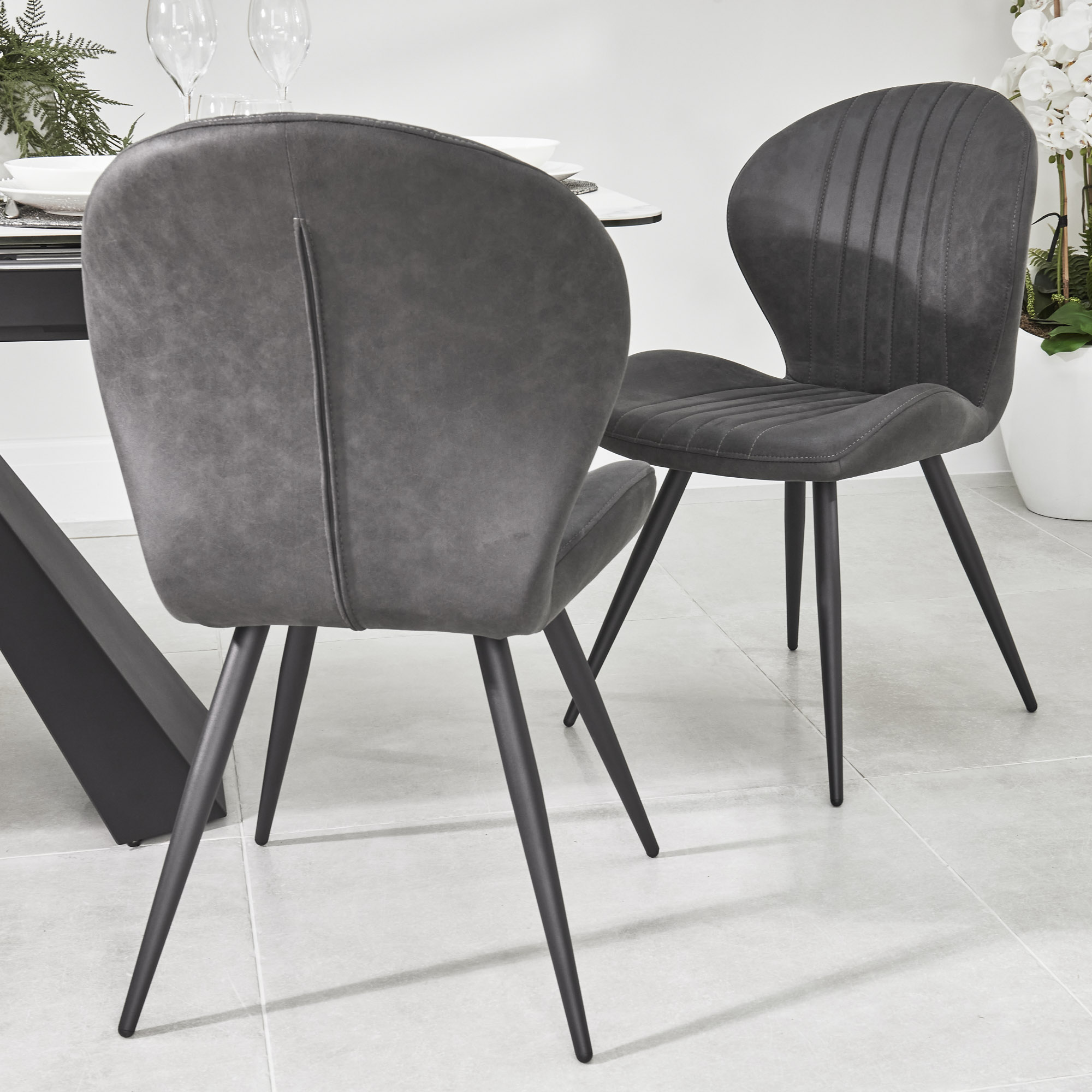 Watson Grey Nubuck Upholstered Dining Chair with Black Legs