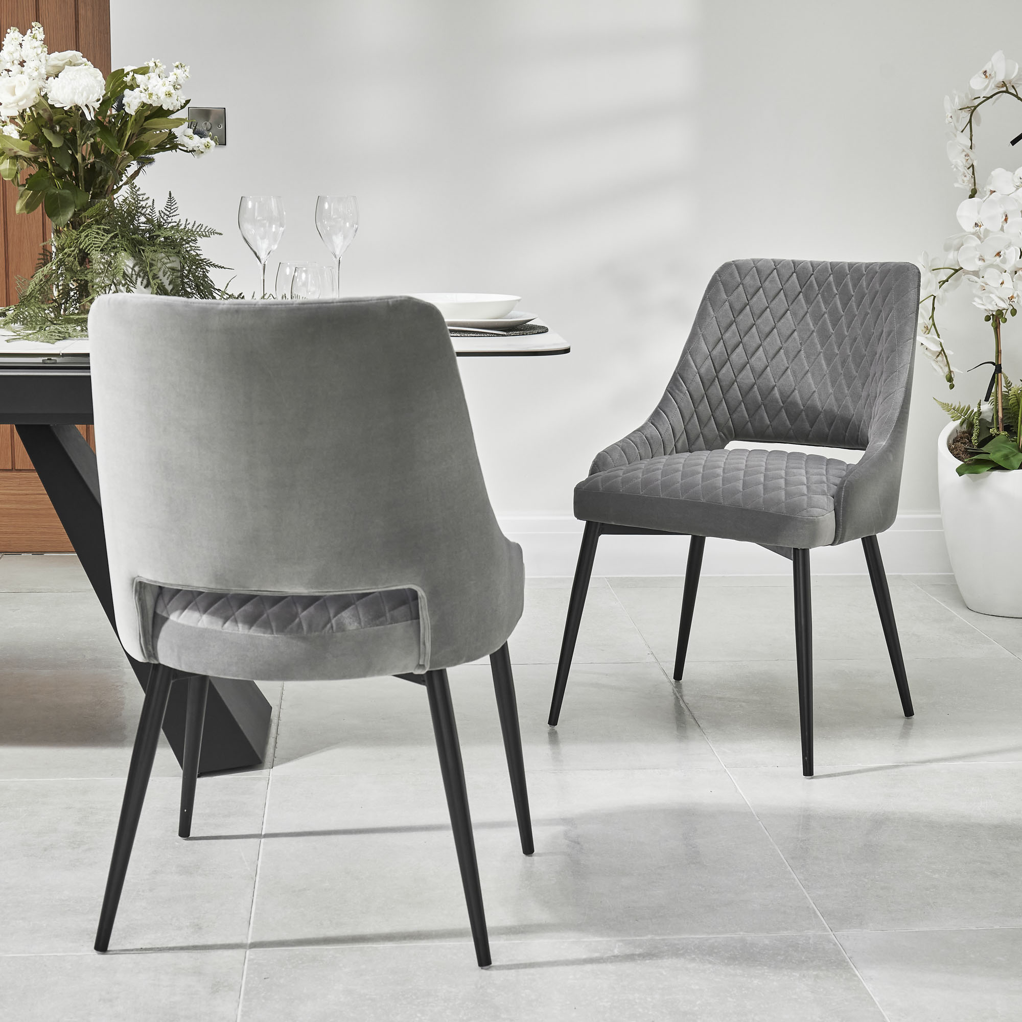 Joan Quilted Upholstered Grey Velvet Dining Chair