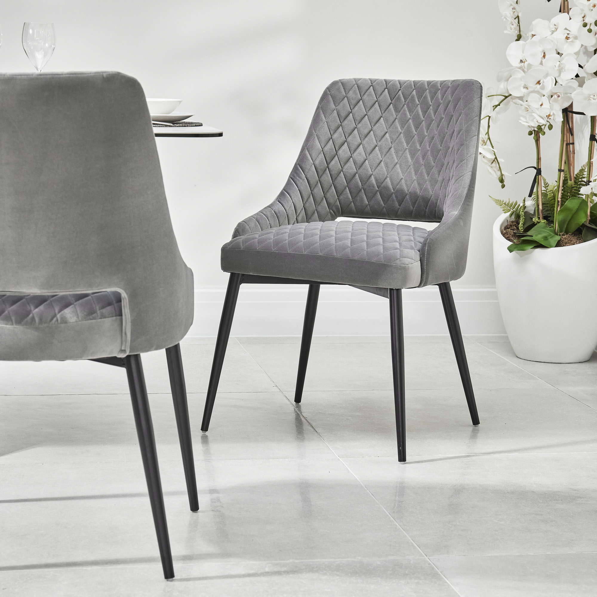 Joan Quilted Upholstered Grey Velvet Dining Chair