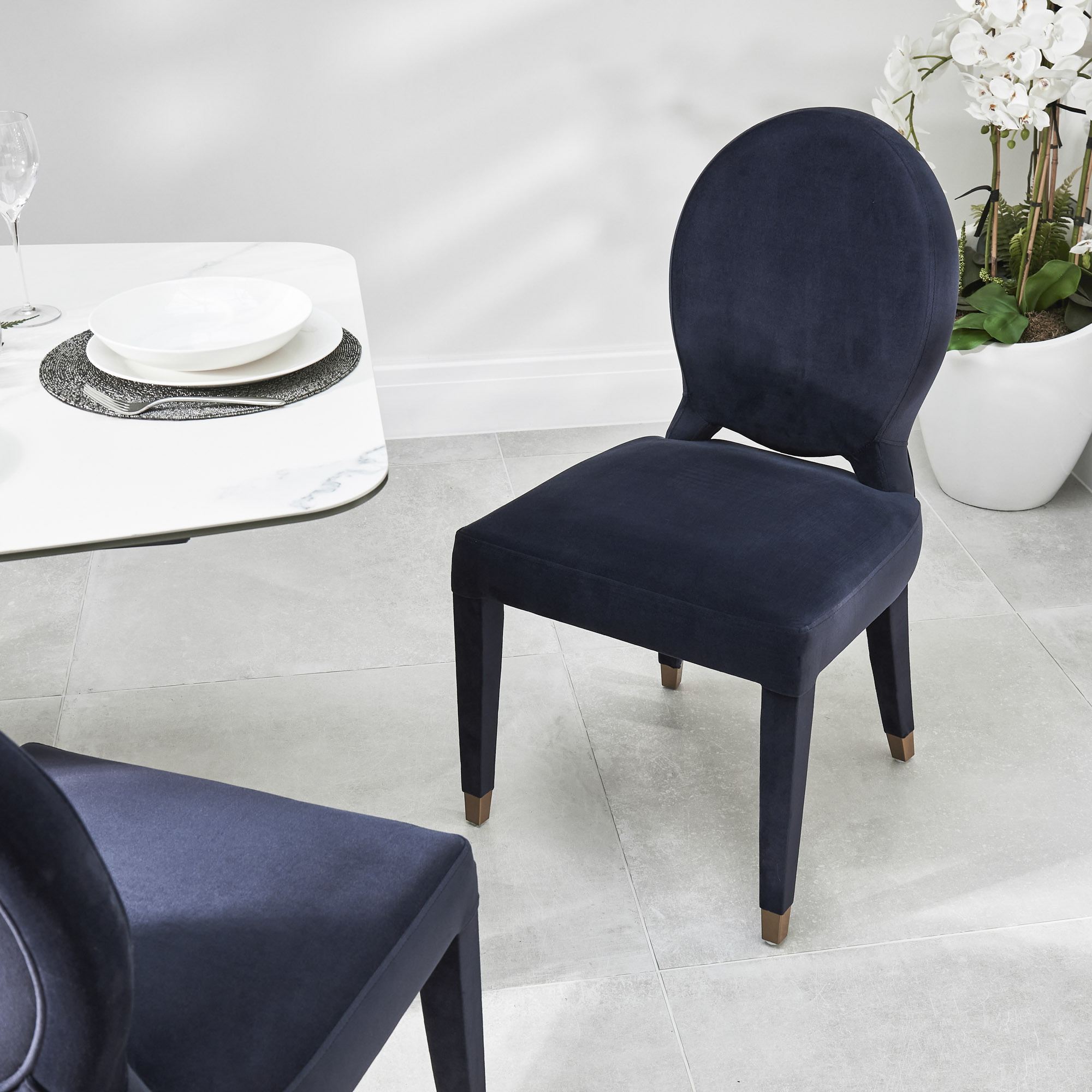 Victoria Upholstered Dark Blue Velvet Dining Chair