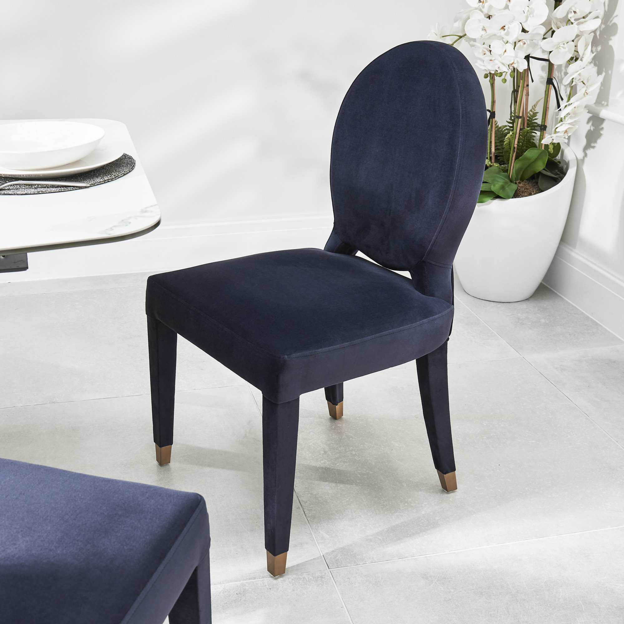 Victoria Upholstered Dark Blue Velvet Dining Chair