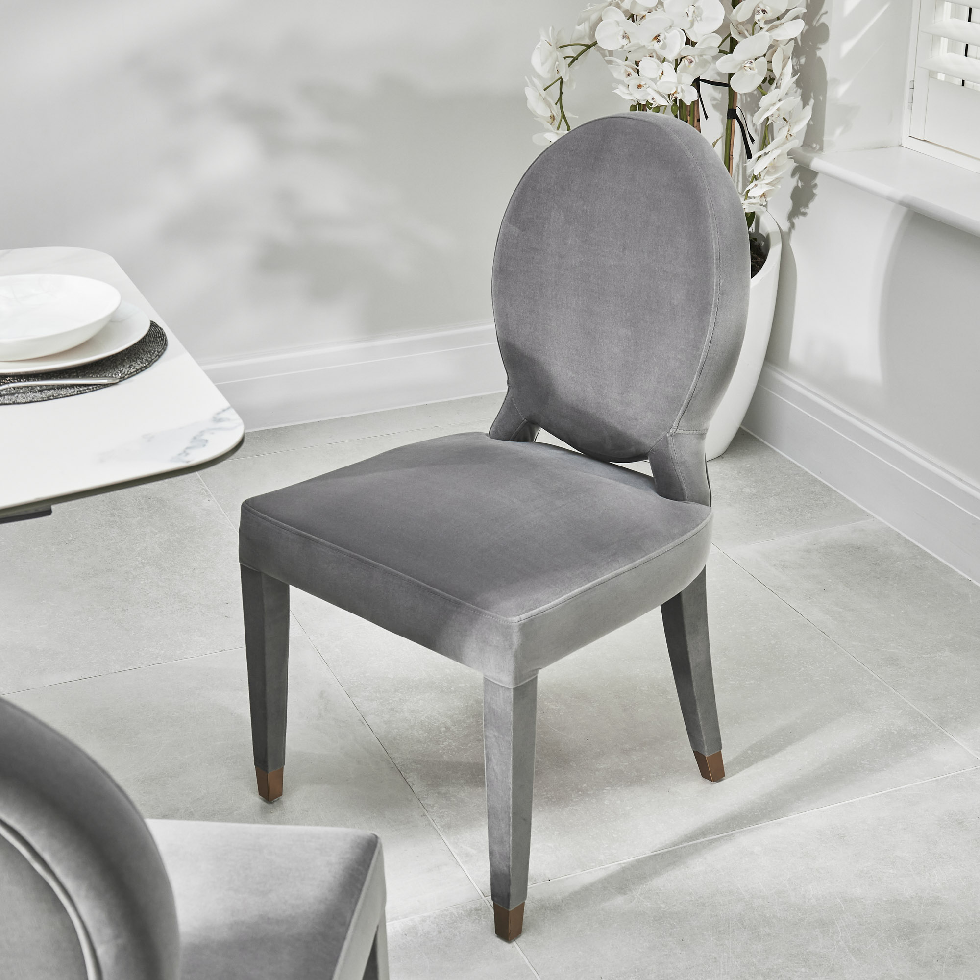 Victoria Upholstered Grey Velvet Dining Chair