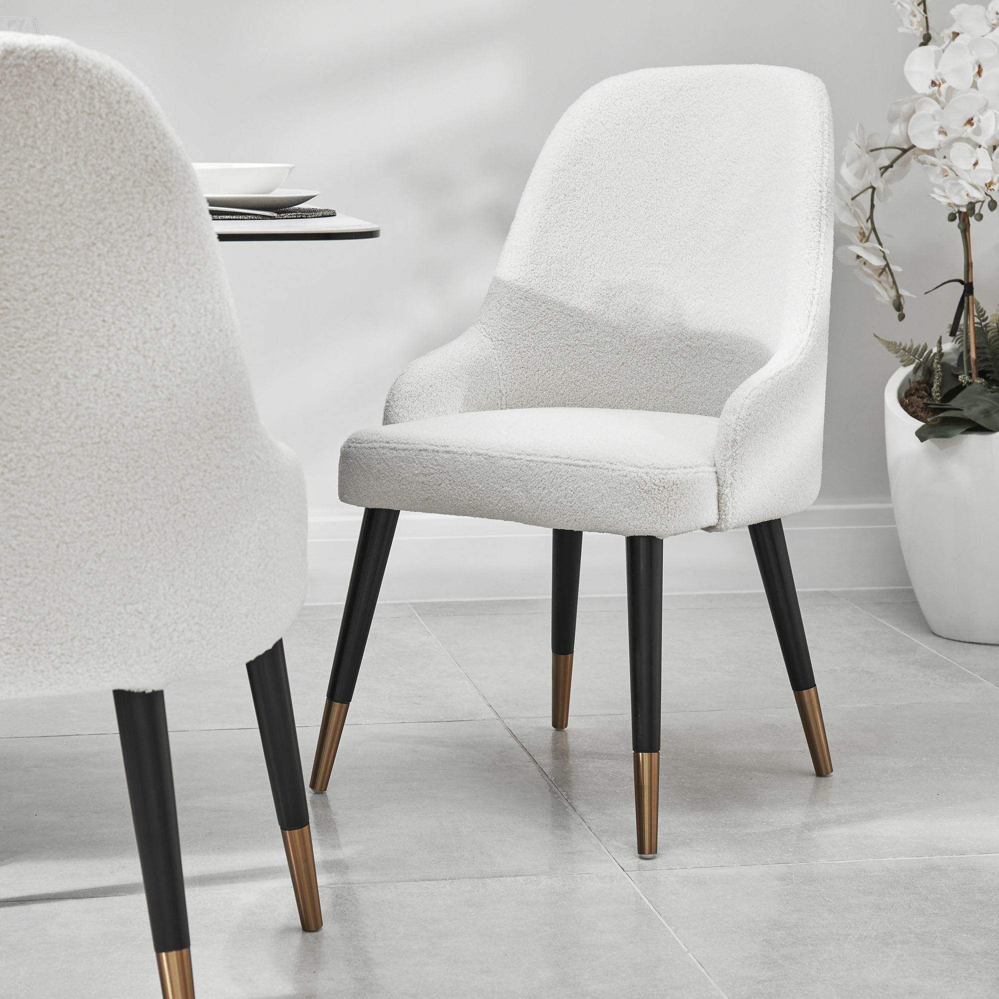 Isla Boucle Dining Chair with Gold Tipped Feet