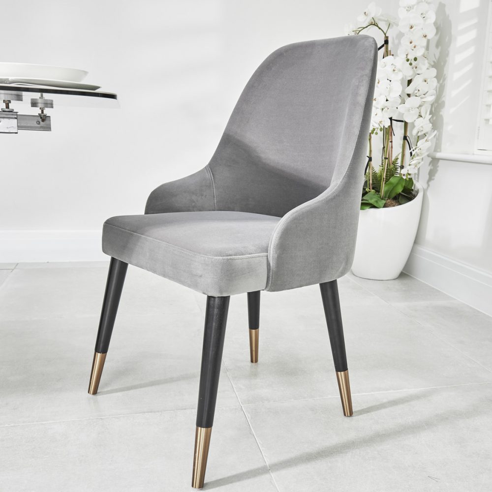 Isla Grey Velvet Dining Chair with Gold Tipped Feet - Image 4