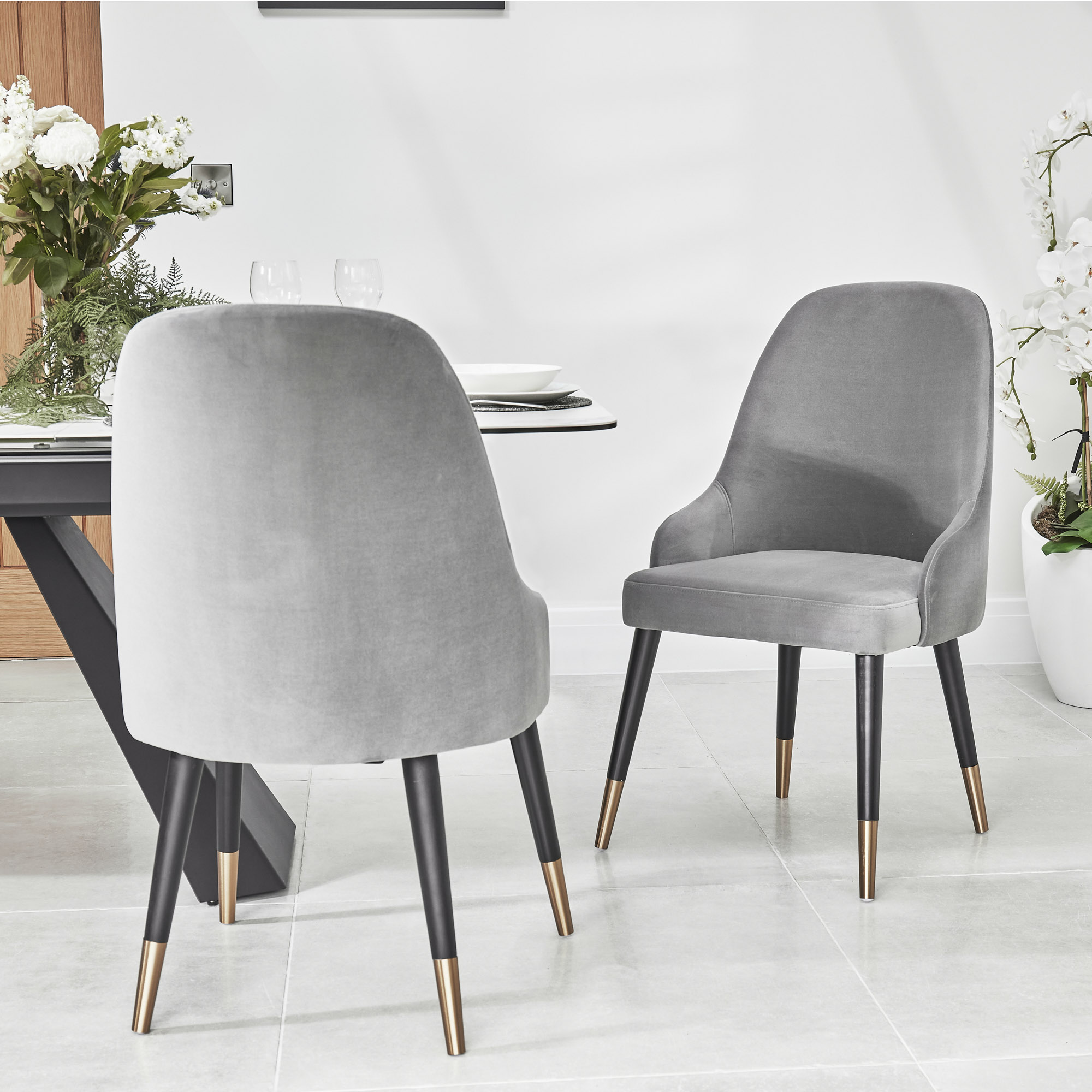 Isla Grey Velvet Dining Chair with Gold Tipped Feet