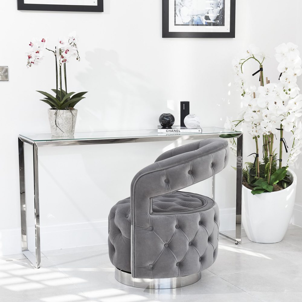 Olivia Grey Velvet Swivel Dressing Tub Chair - Image 3