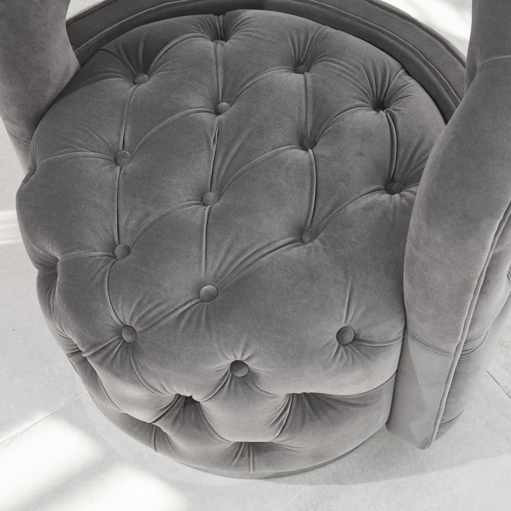 Olivia Grey Velvet Swivel Dressing Tub Chair - Image 8