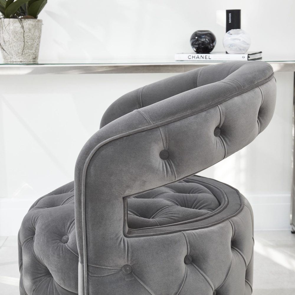 Olivia Grey Velvet Swivel Dressing Tub Chair - Image 4