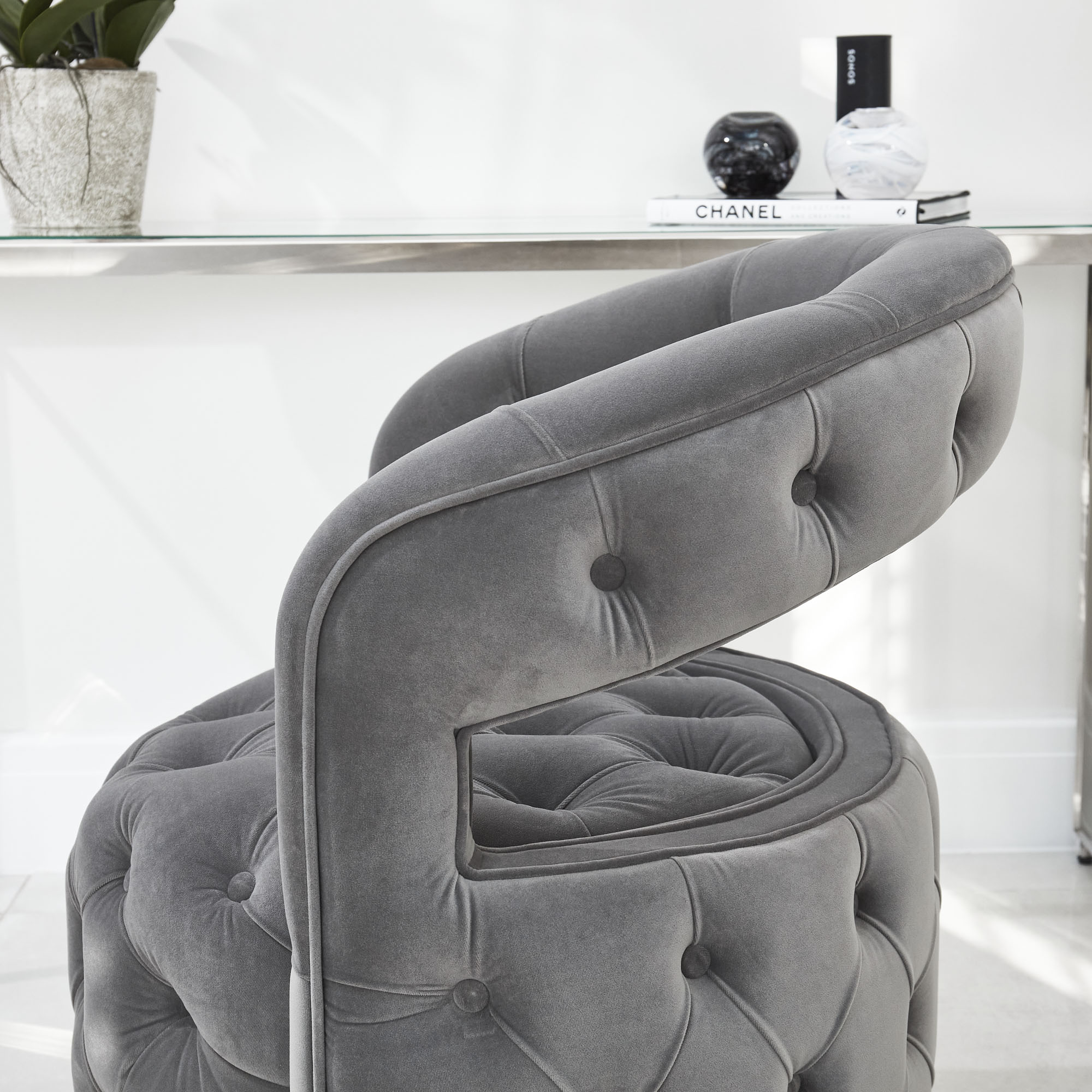 Olivia Grey Velvet Swivel Dressing Tub Chair