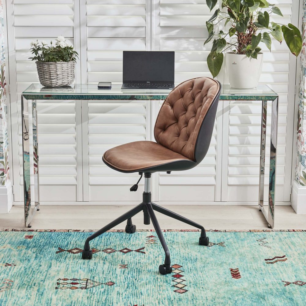 (Set of 2) Thiago Brown Tan Faux Leather Office Chairs - Image 5