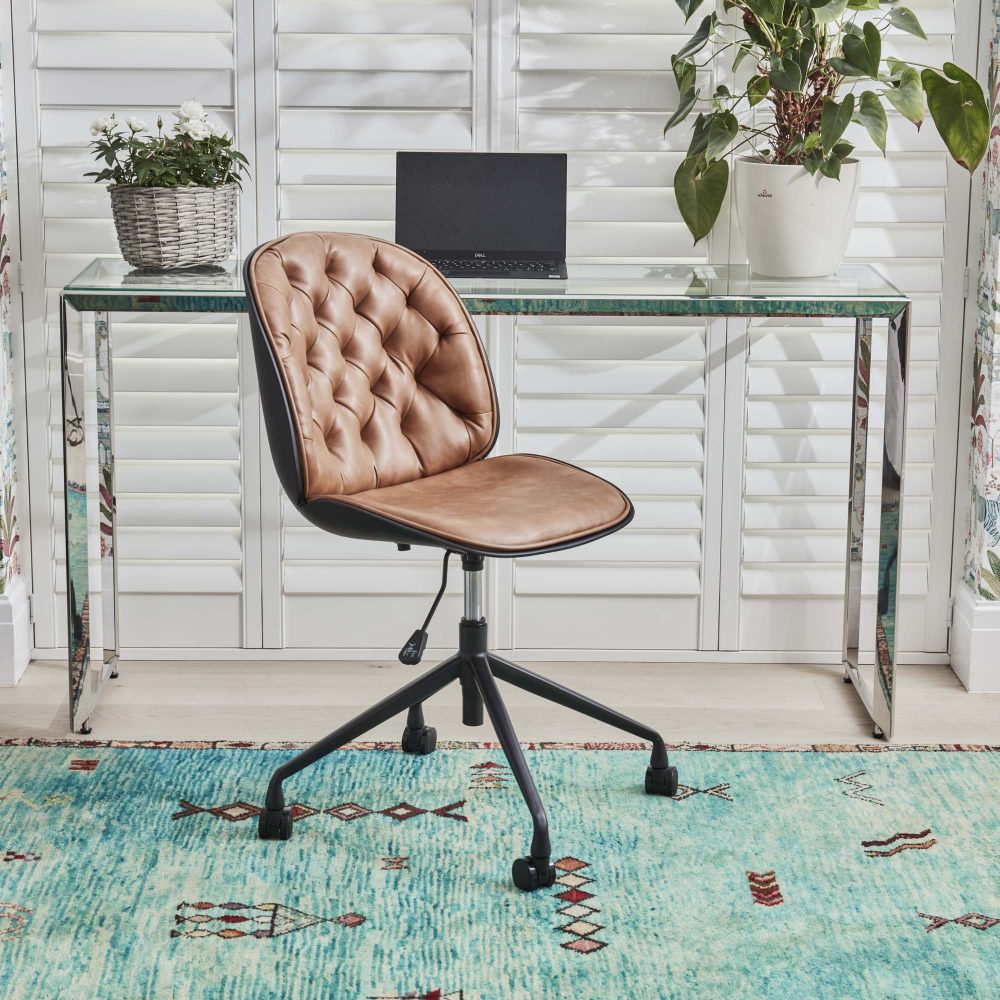 (Set of 2) Thiago Brown Tan Faux Leather Office Chairs
