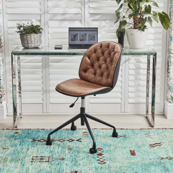 (Set of 2) Thiago Brown Tan Faux Leather Office Chairs