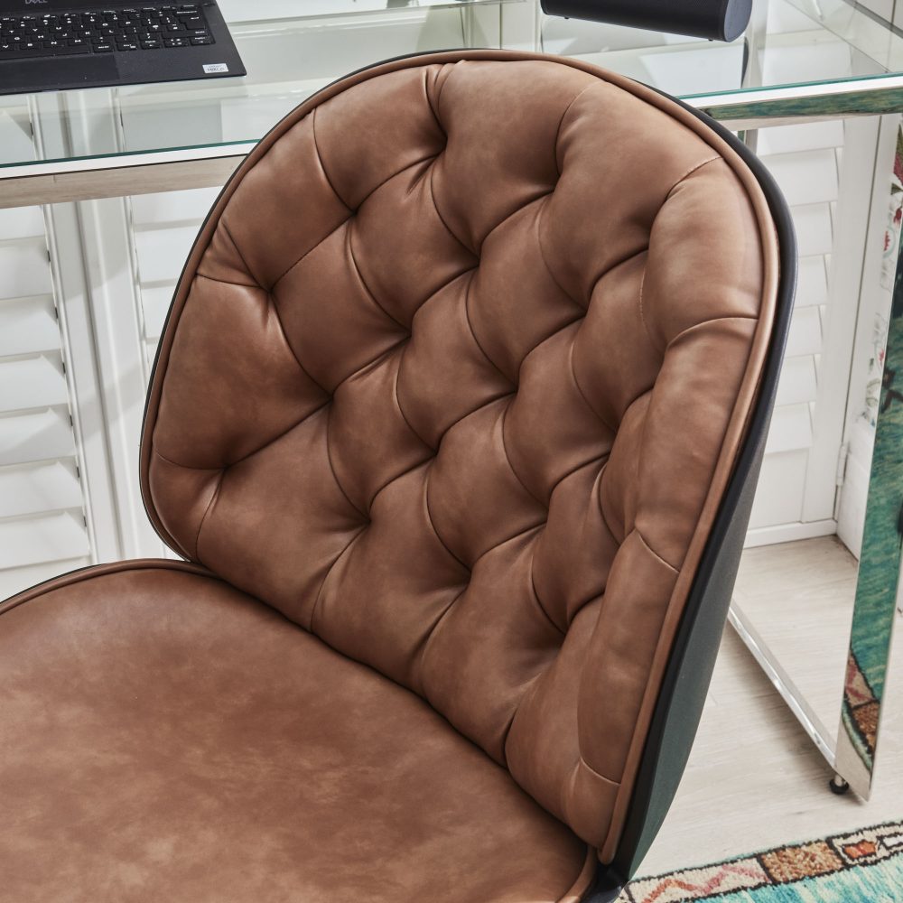 (Set of 2) Thiago Brown Tan Faux Leather Office Chairs - Image 8