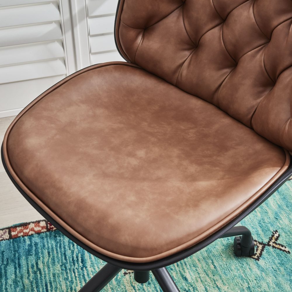 (Set of 2) Thiago Brown Tan Faux Leather Office Chairs - Image 9