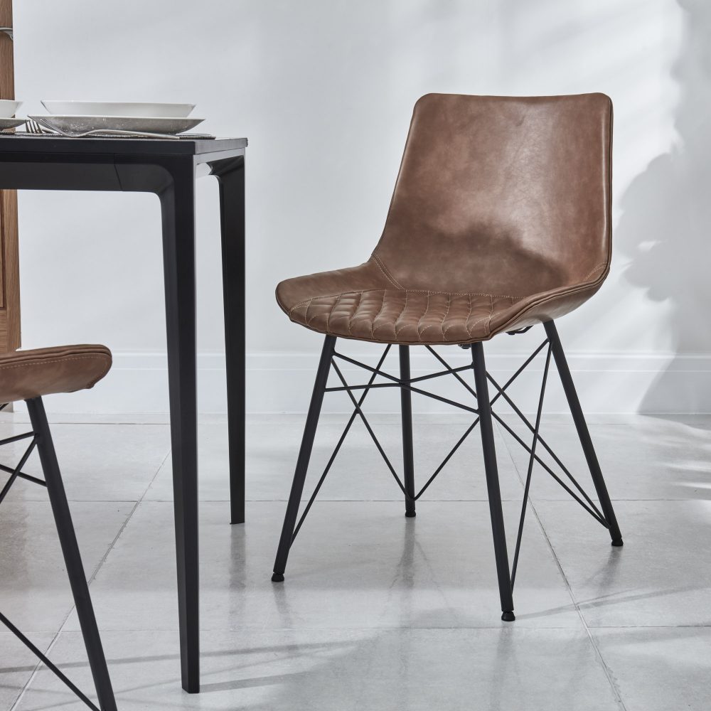 Bellagio 90cm Square Natural Oak Melamine Dining Table Set with 4x Leon Tan Dining Chairs - Image 6