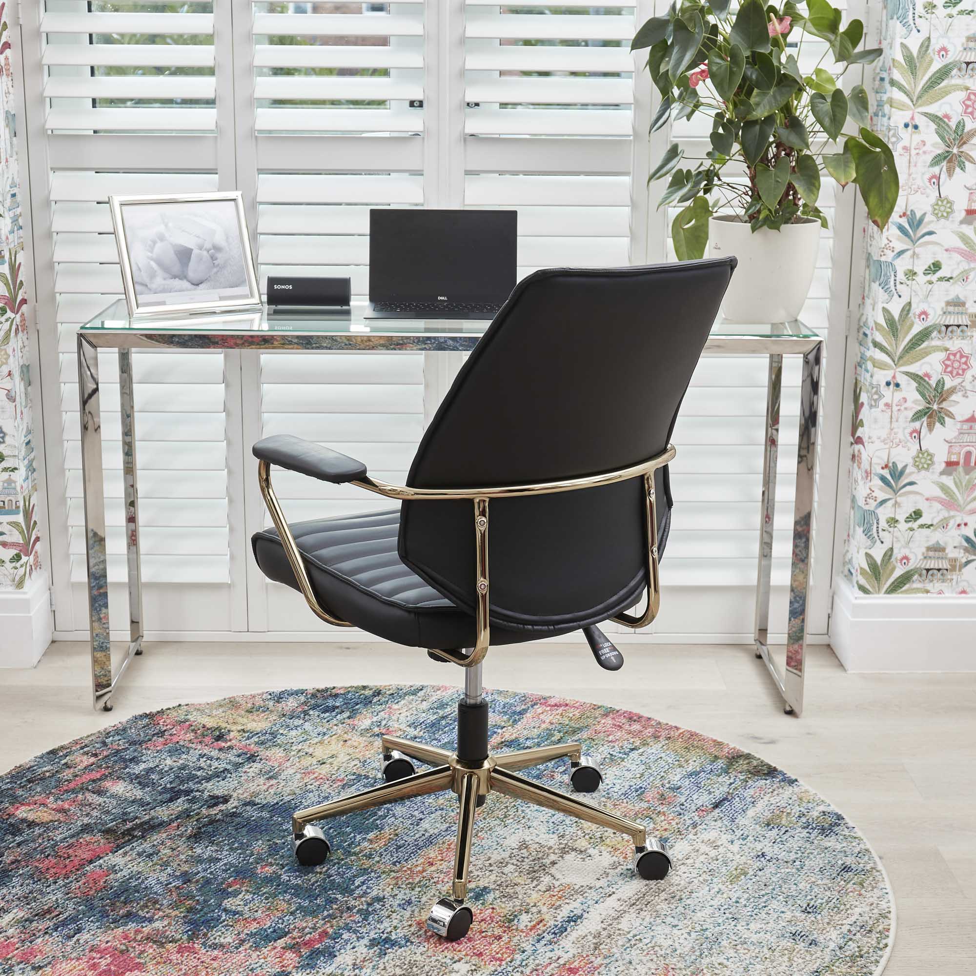 Felix Luxury Modern Black Faux Leather Gold Office Chair