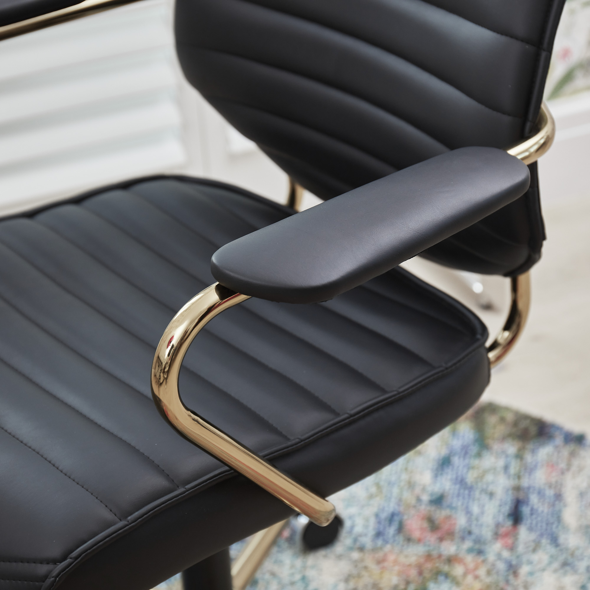 Felix Luxury Modern Black Faux Leather Gold Office Chair