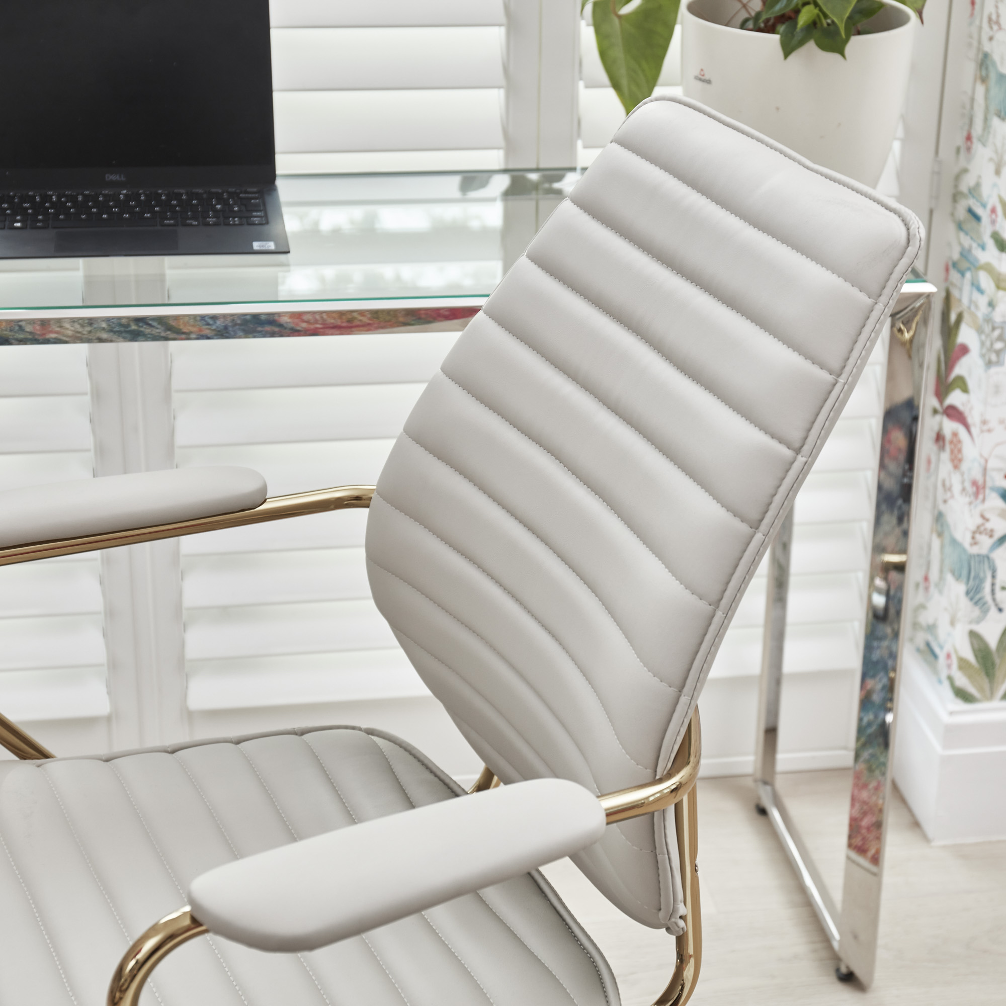 Felix Luxury Modern Ivory Faux Leather Gold Office Chair