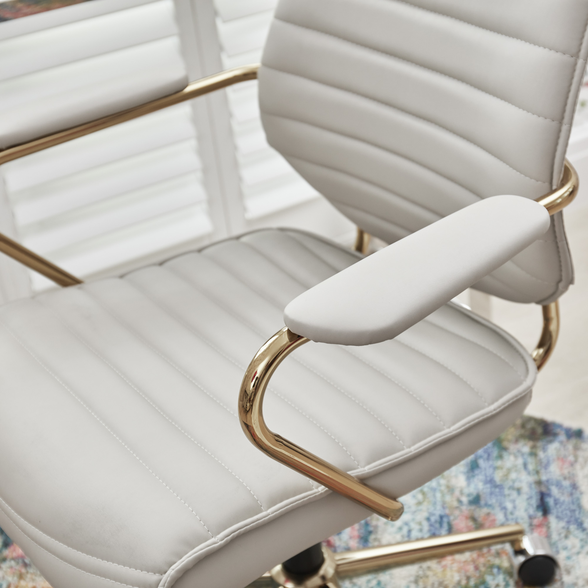 Felix Luxury Modern Ivory Faux Leather Gold Office Chair