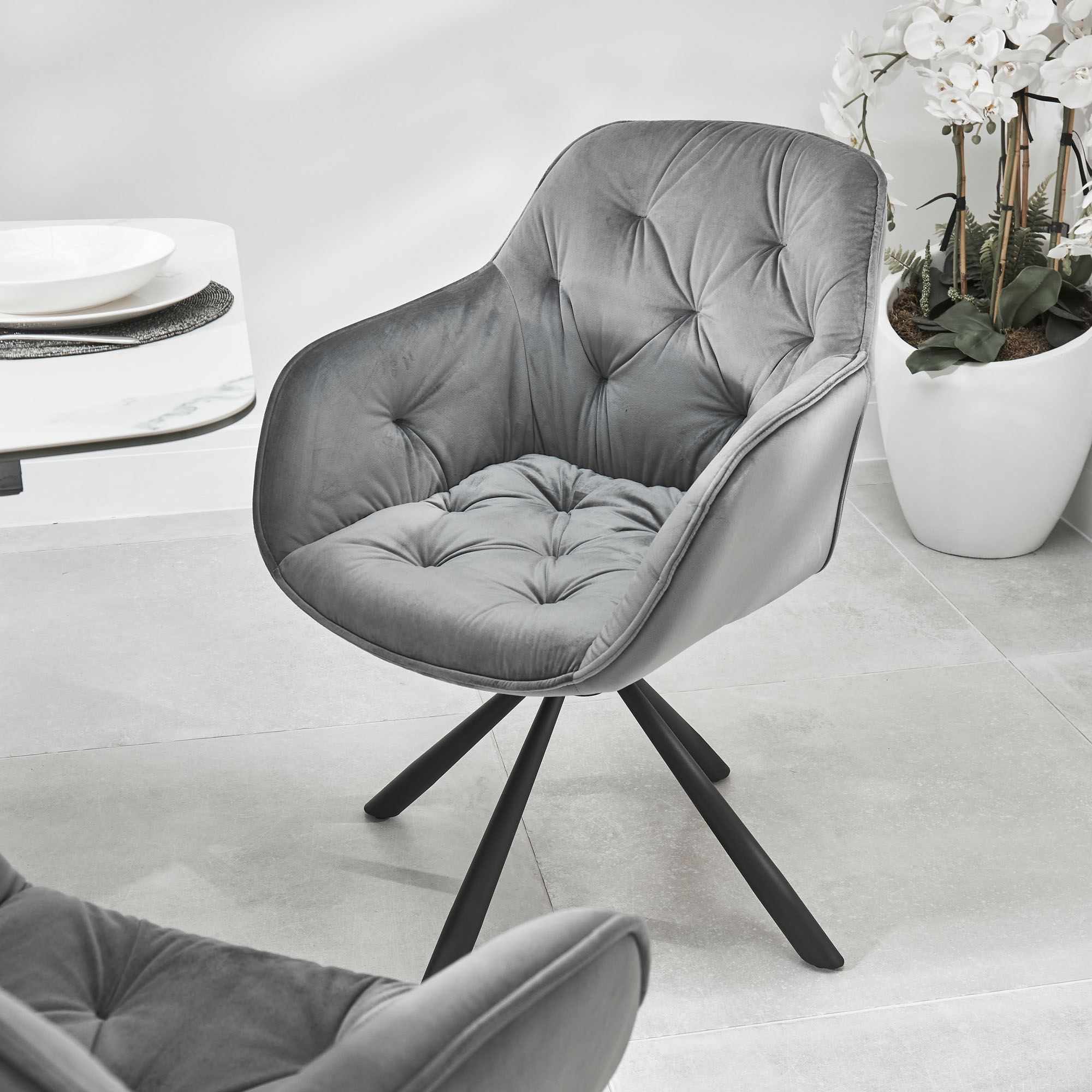(Set of 2) Seattle Swivel Grey Velvet Upholstered Dining Arm Chair