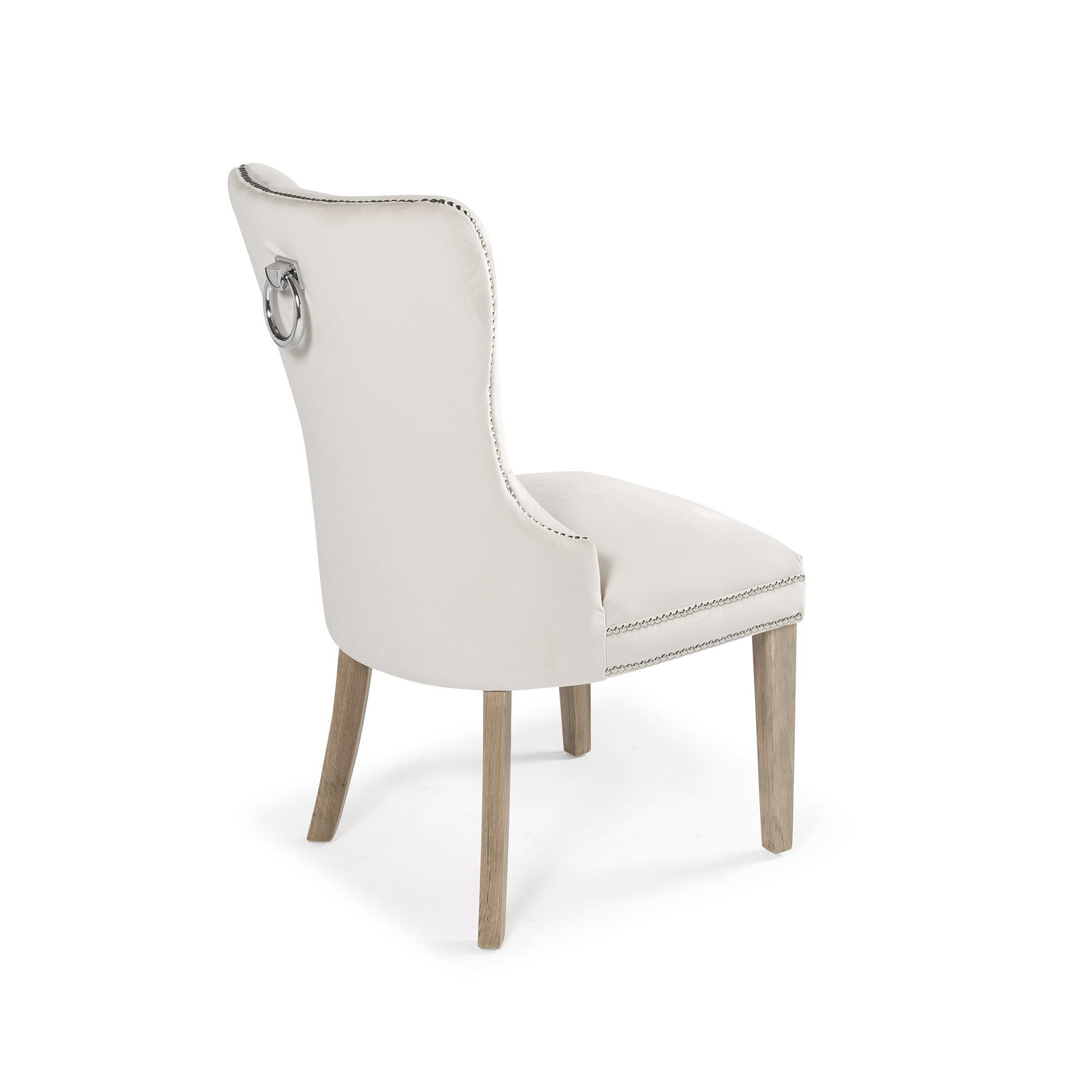 Hale Cream Brushed Velvet Studded & Hoop Dining Chair – Oak Legs