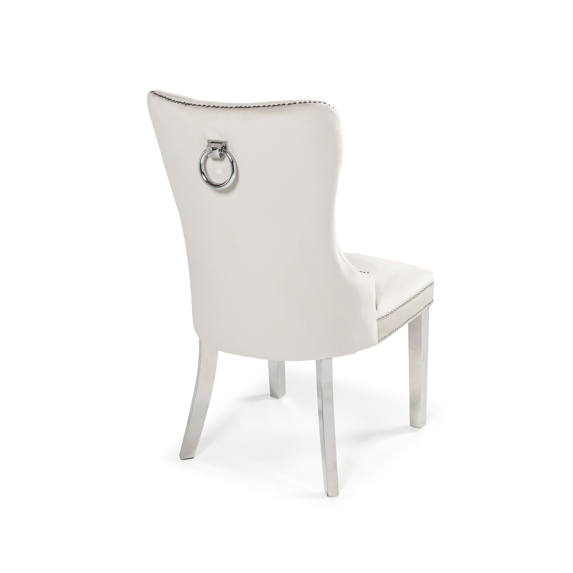 Set of 4 Hale Cream Brushed Velvet Studded & Hoop Dining Chair – Polished Steel Legs