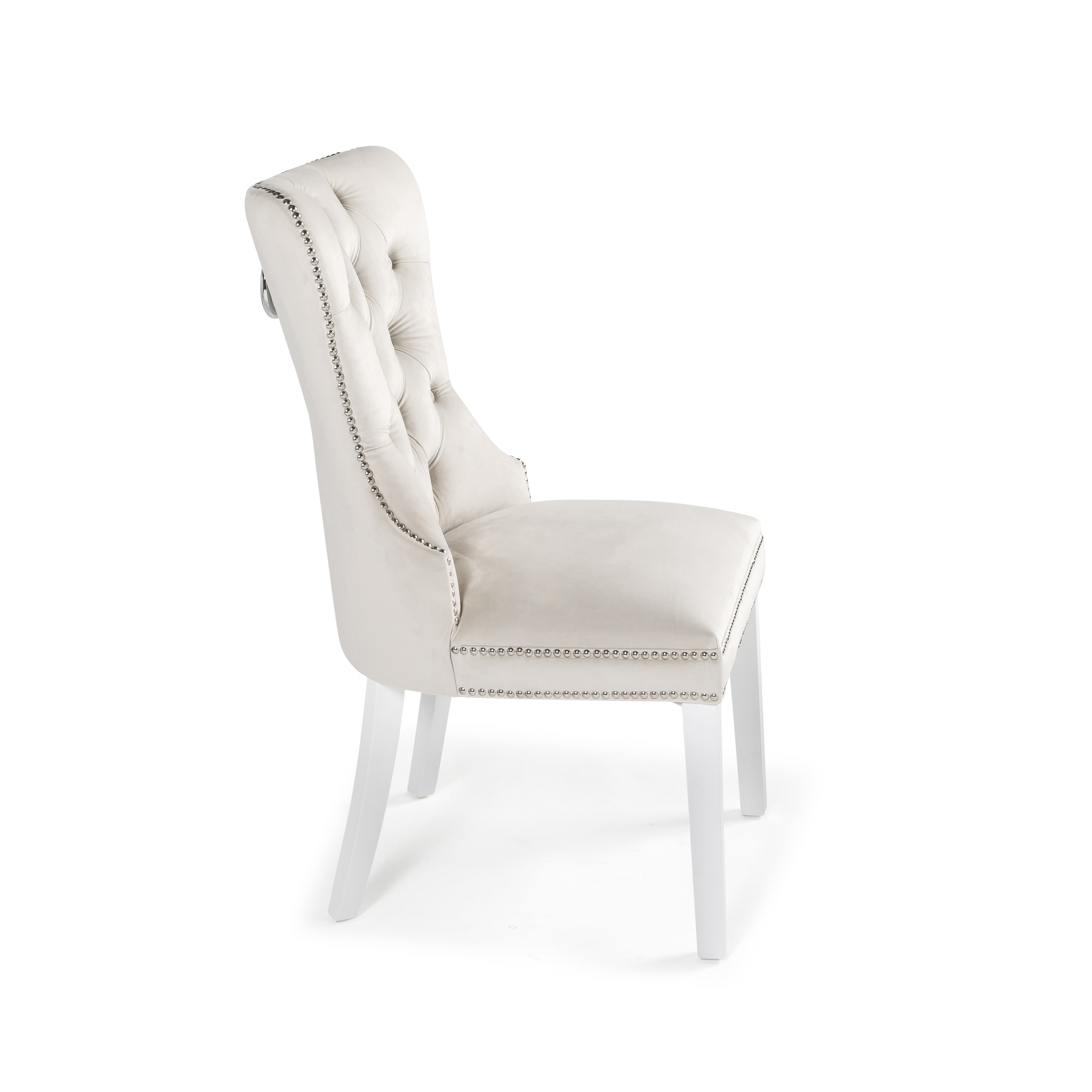 Hale Cream Brushed Velvet Studded & Hoop Dining Chair – White Painted Legs