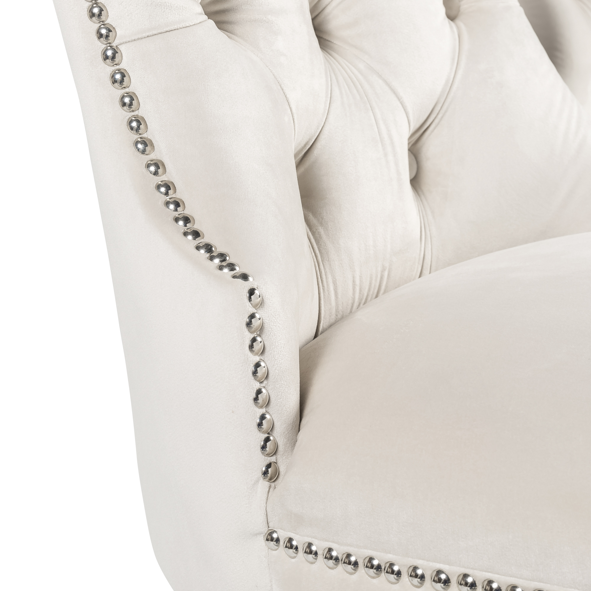 Hale Cream Brushed Velvet Studded & Hoop Dining Chair – Polished Steel Legs