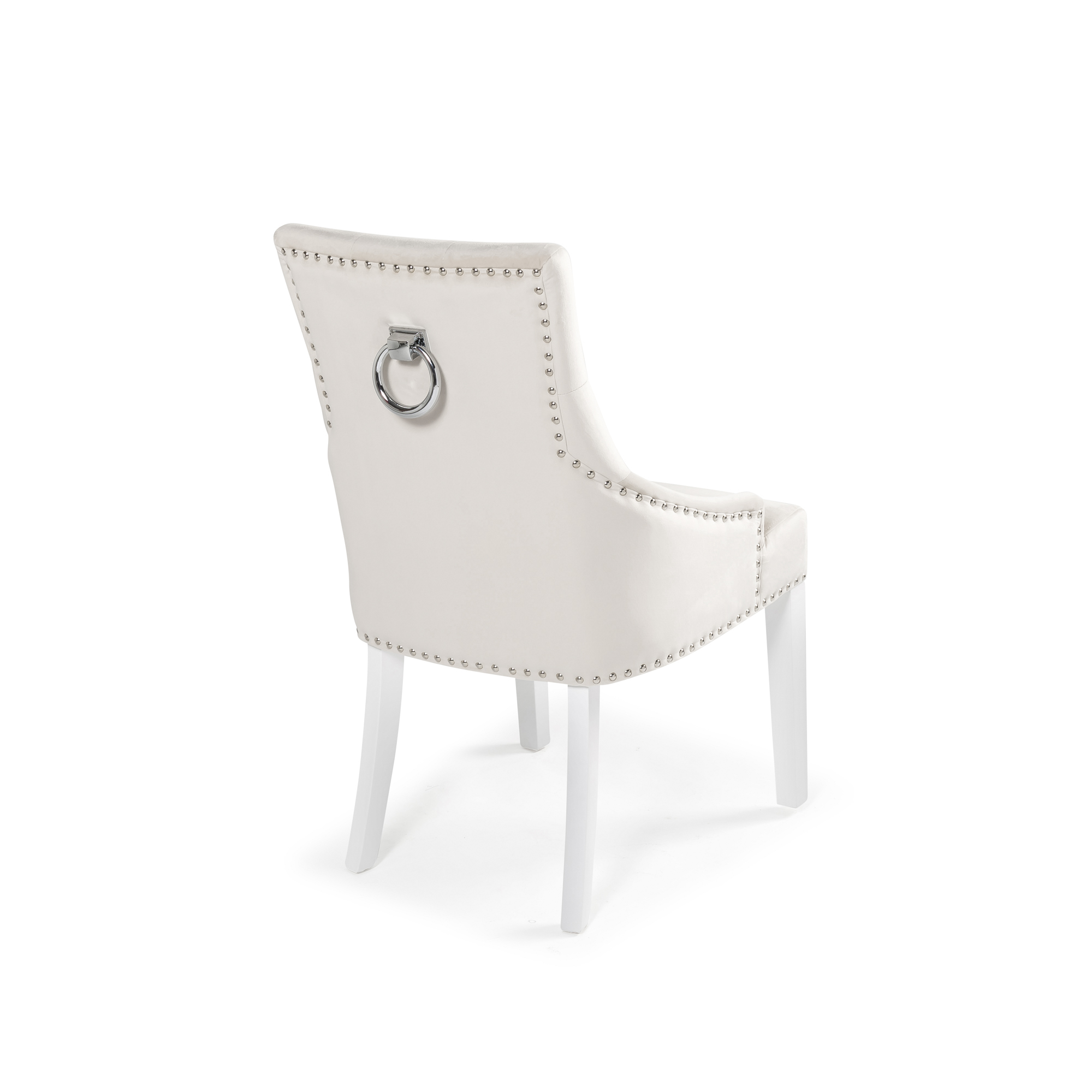 Chelsea Brushed Velvet Upholstered Scoop Back Dining Chair with Stainless Steel Hoop – Cream – White Legs
