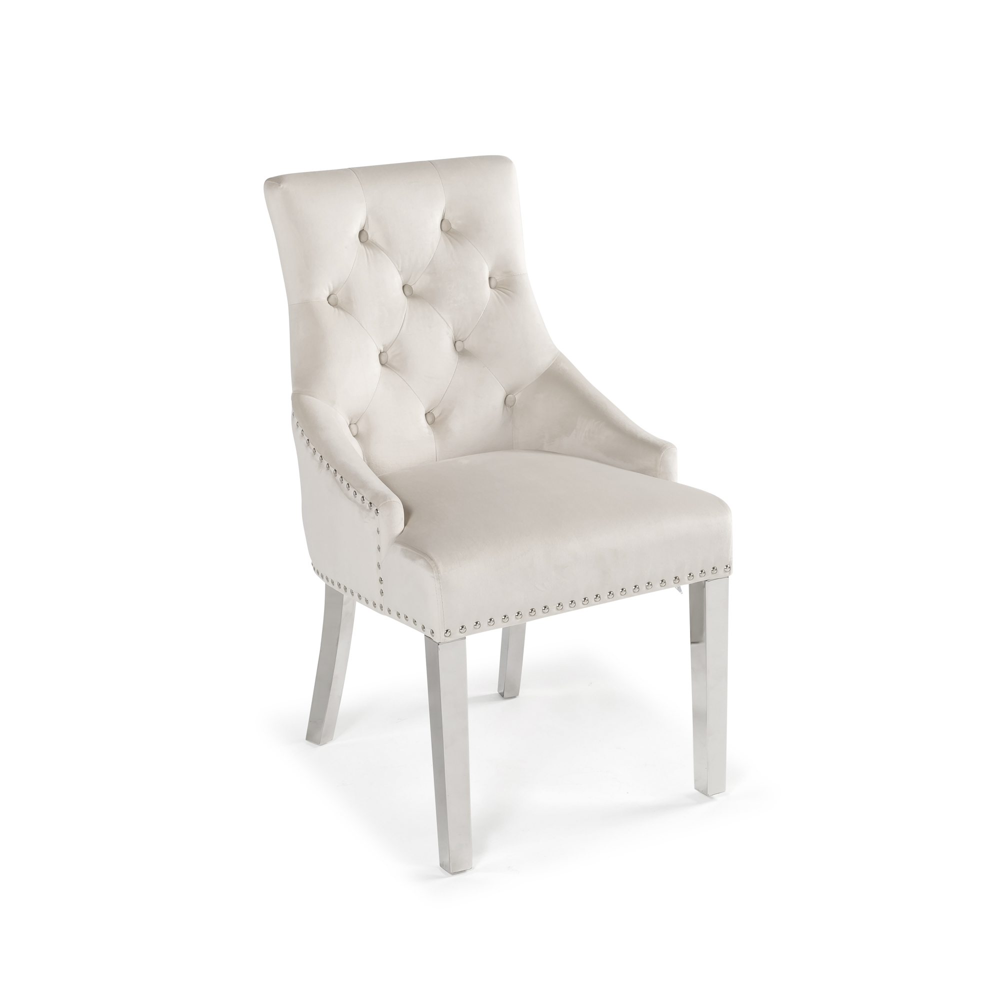 Chelsea Brushed Velvet Upholstered Scoop Back Dining Chair with Stainless Steel Hoop – Cream – Steel Legs