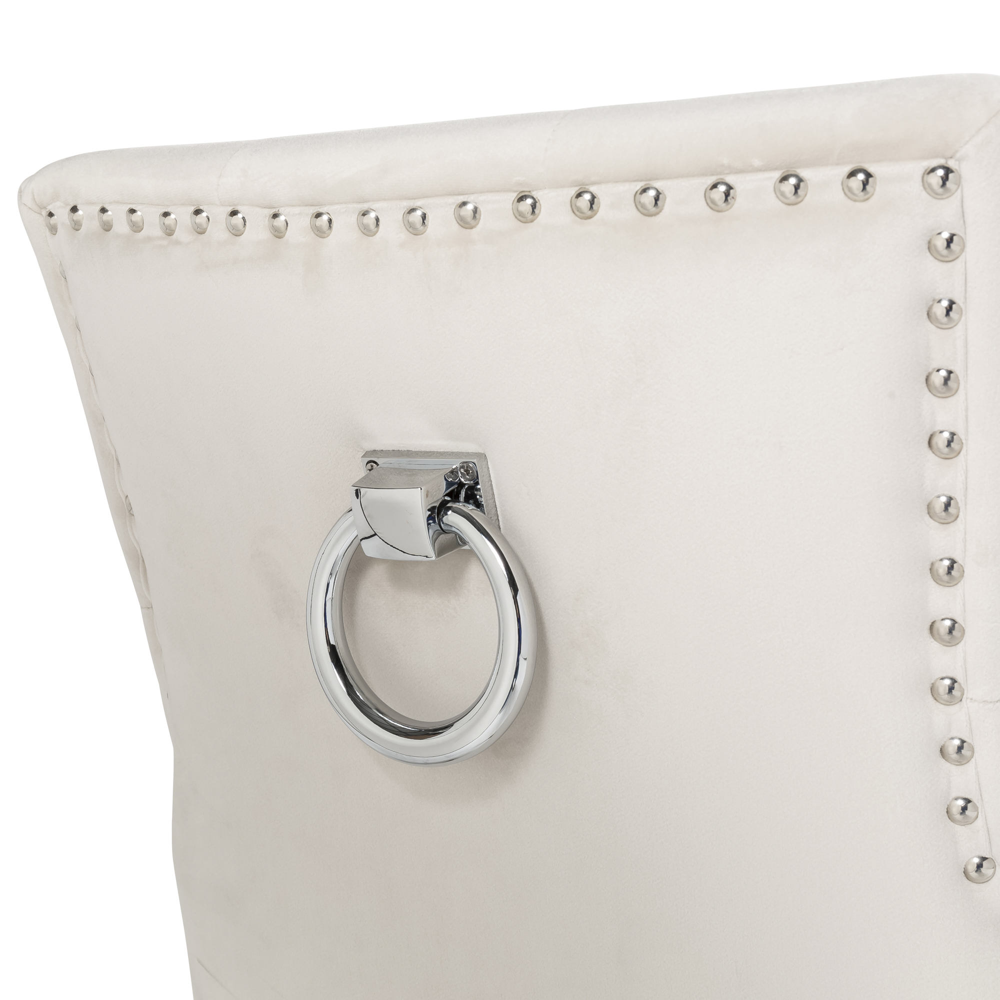 Chelsea Brushed Velvet Upholstered Scoop Back Dining Chair with Stainless Steel Hoop – Cream – White Legs