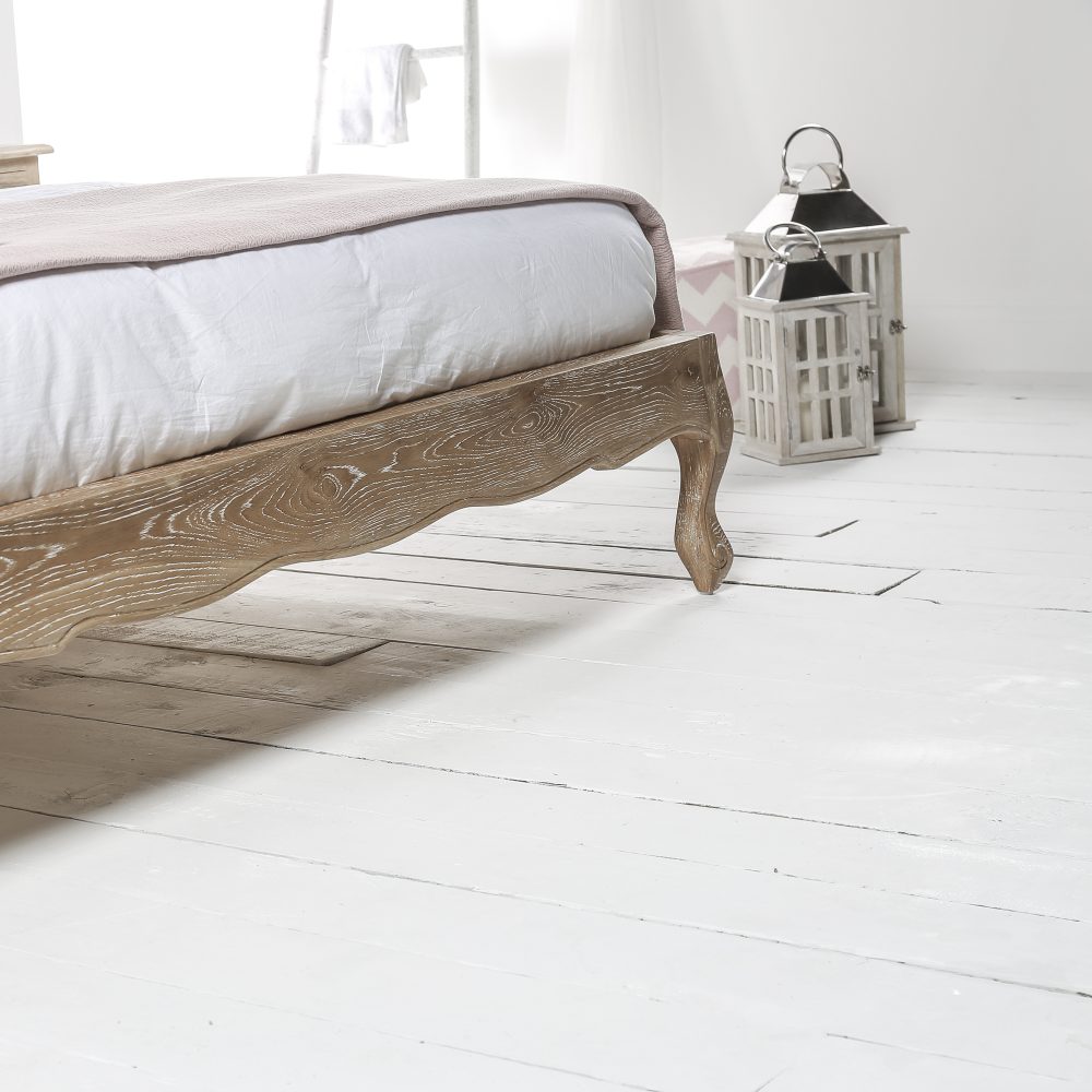 Clementine Whitewash Oak Upholstered Low Foot Board Bed - King - Image 7