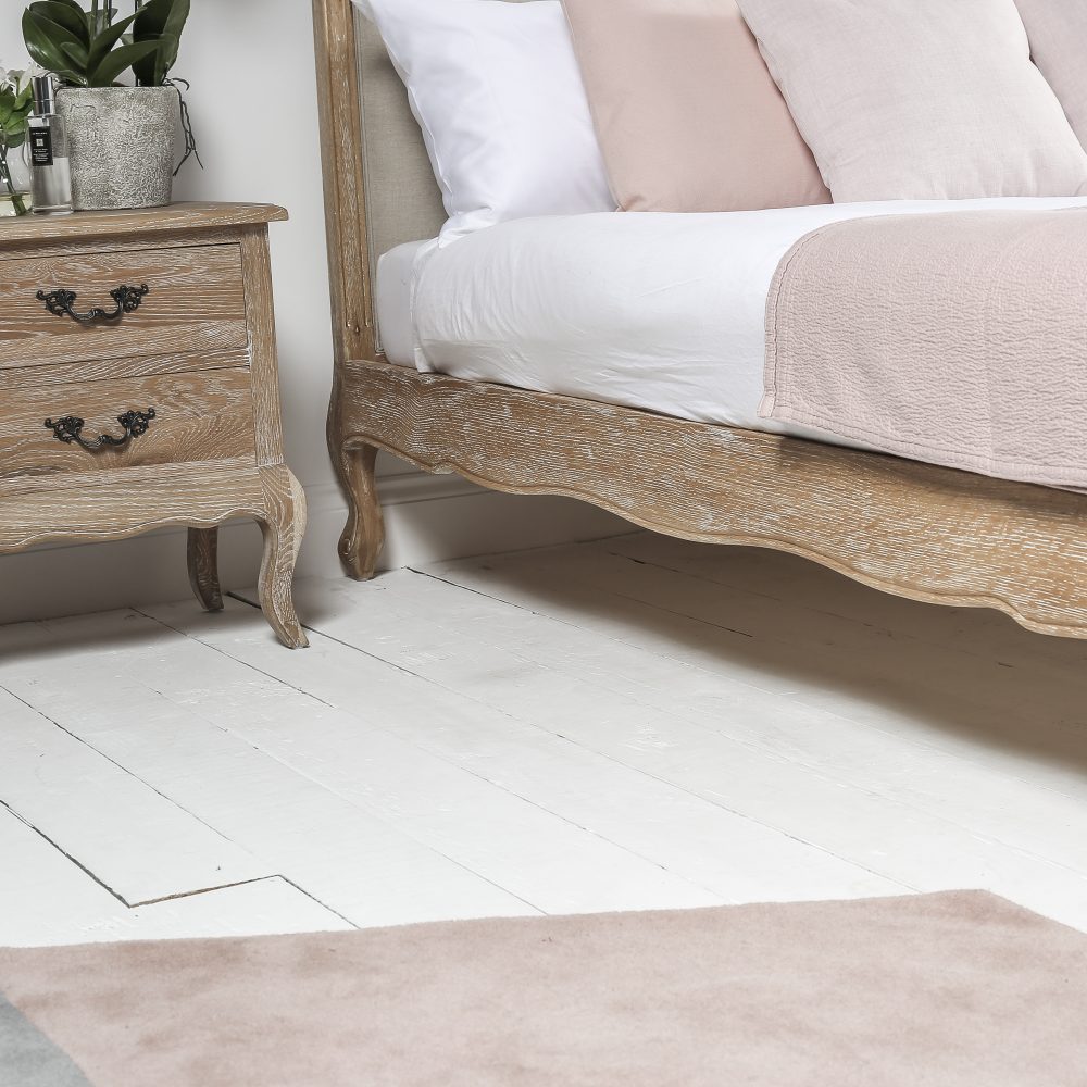 Clementine Whitewash Oak Upholstered Low Foot Board Bed - King - Image 6