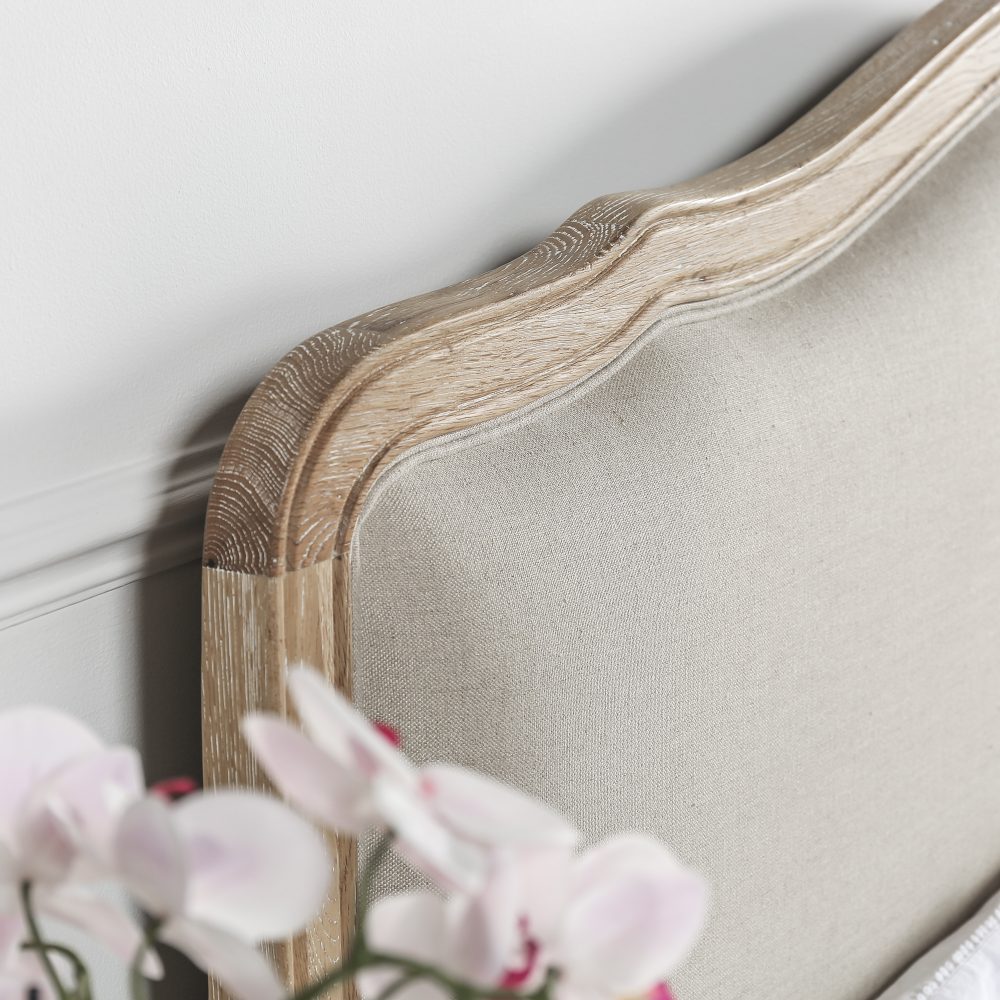 Clementine Whitewash Oak Upholstered Low Foot Board Bed - King - Image 3